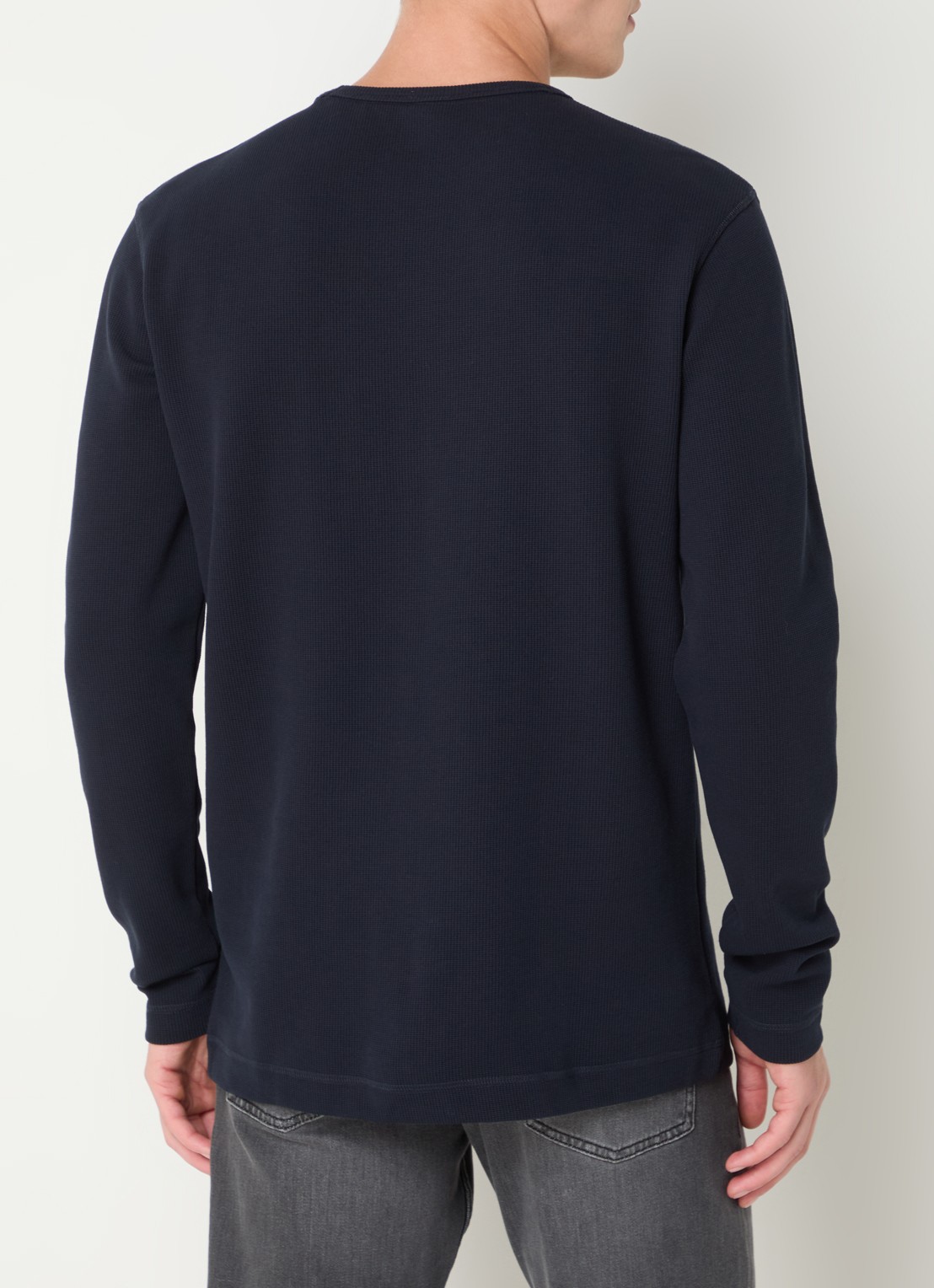 BOSS Tempesto longsleeve met structuur en logo - achterkant donkerblauw