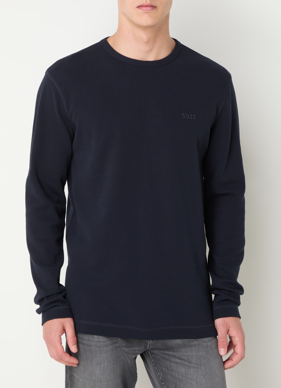 BOSS Tempesto longsleeve met structuur en logo - detail 4 donkerblauw
