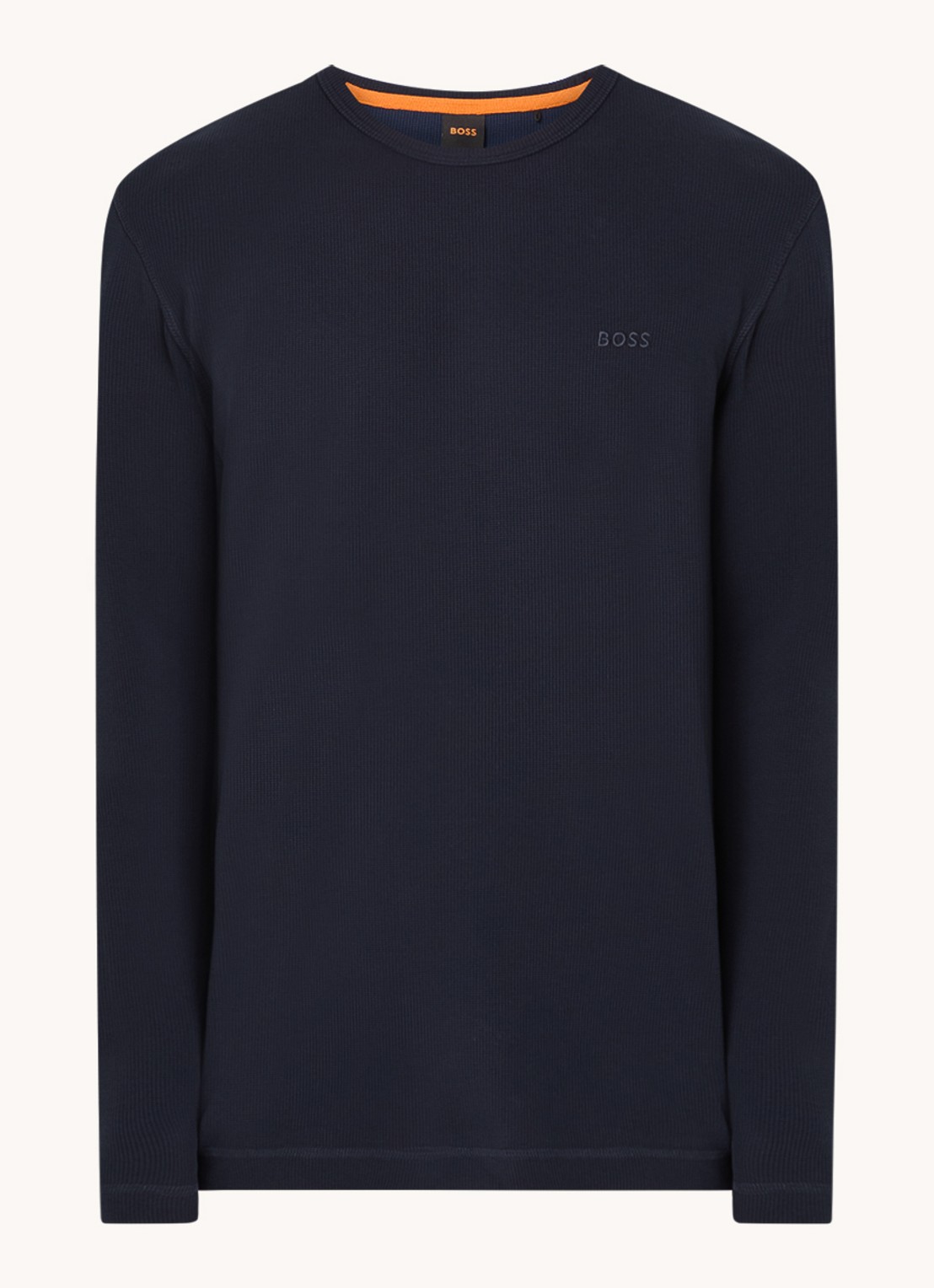 BOSS Tempesto longsleeve met structuur en logo - voorkant 2 donkerblauw