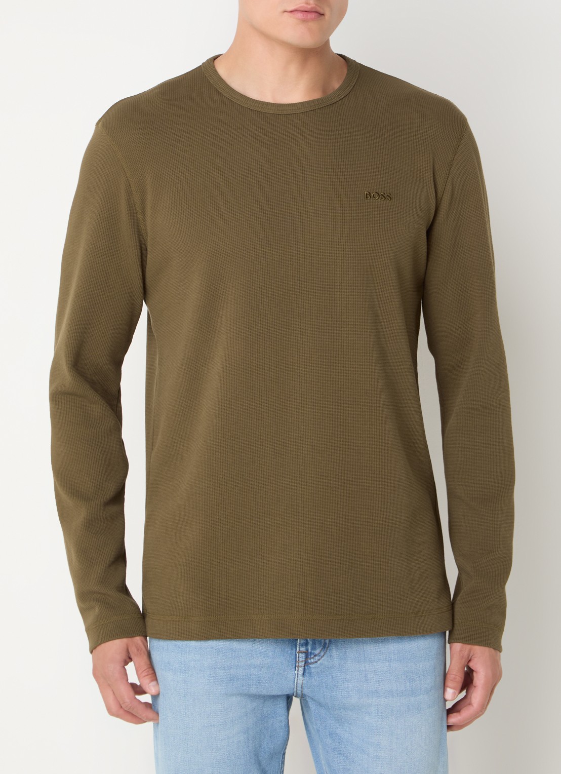 BOSS Tempesto longsleeve met structuur en logo - detail 3 mosgroen