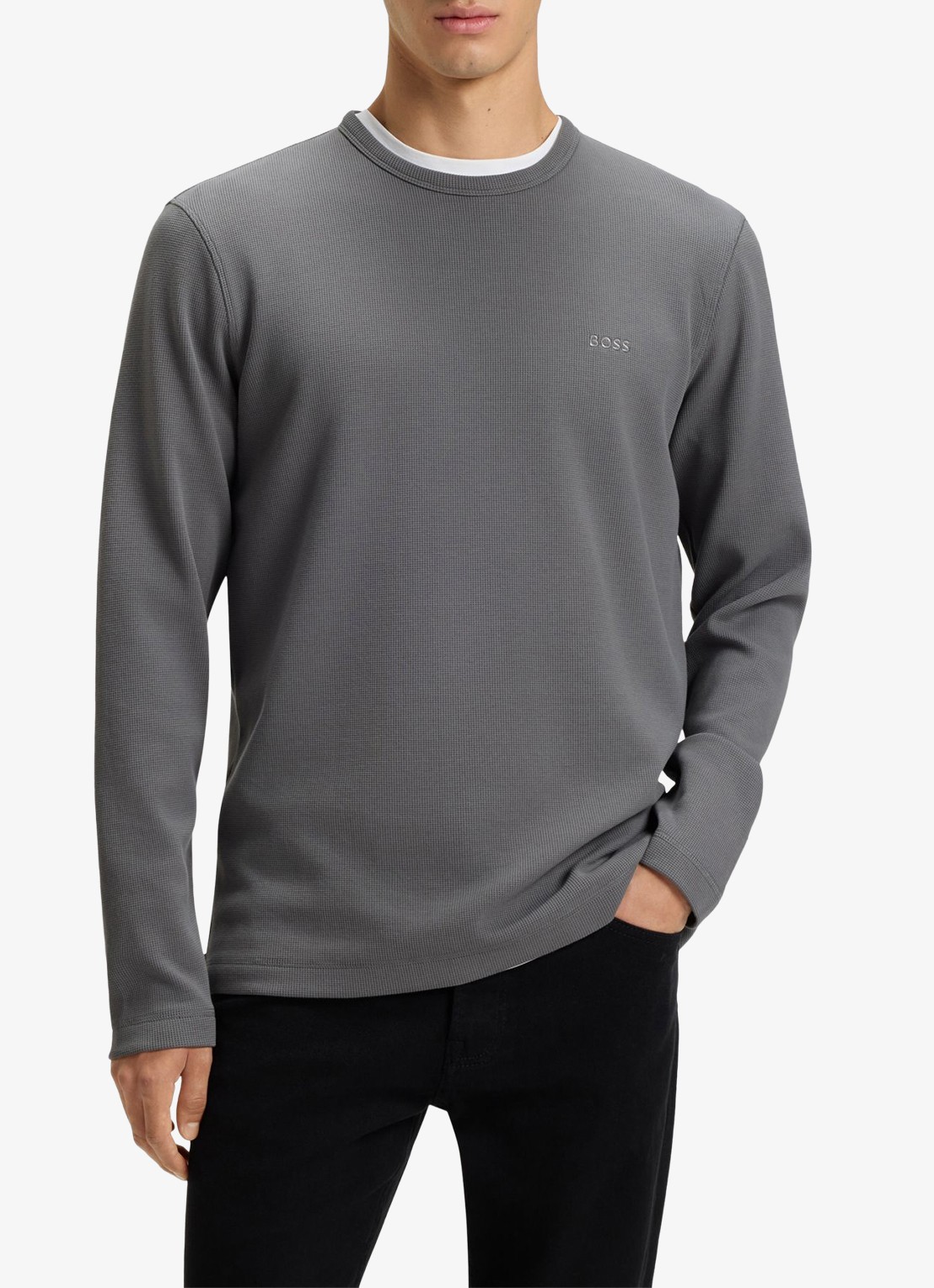 BOSS Tempesto longsleeve met structuur en logo - detail 4 donkergrijs