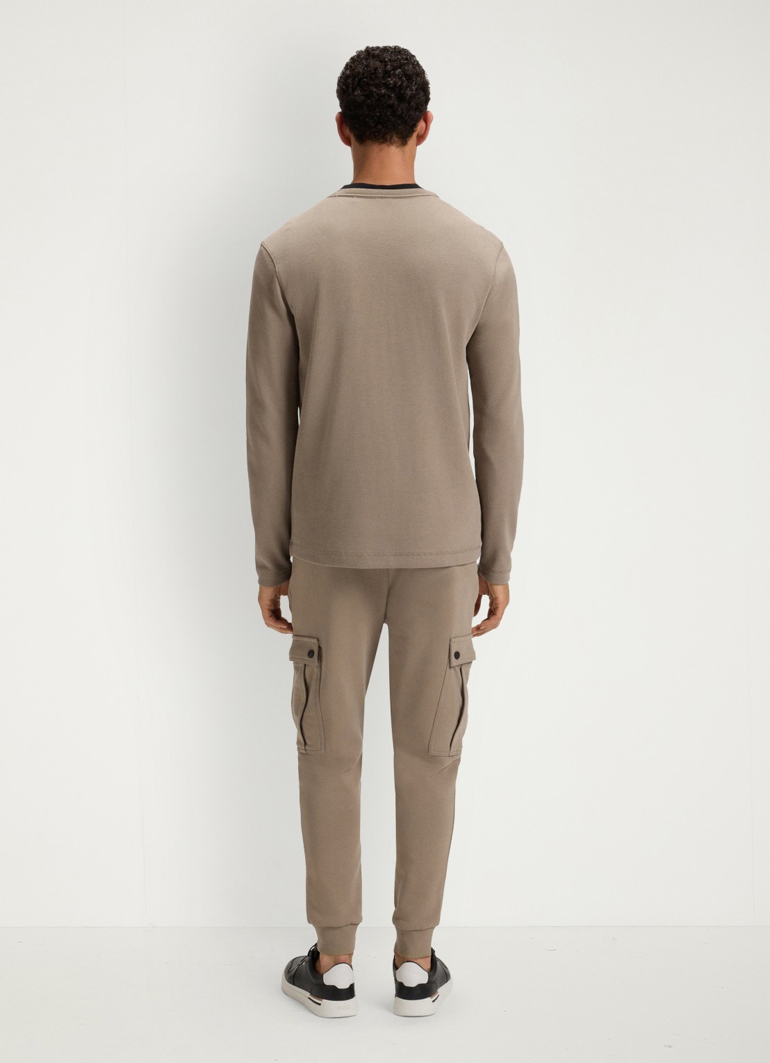 BOSS Tempesto longsleeve met structuur en logo - achterkant khaki