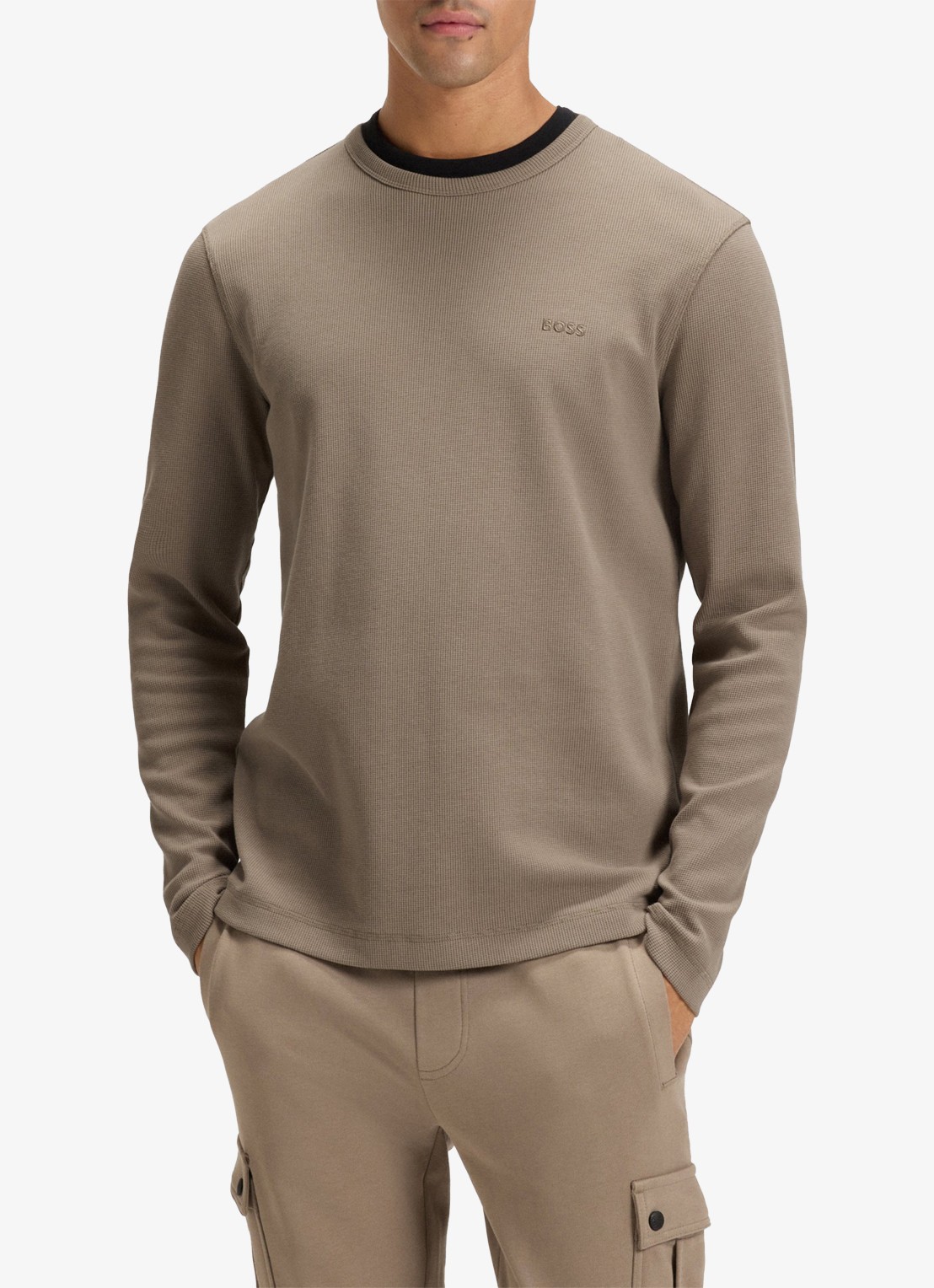 BOSS Tempesto longsleeve met structuur en logo - detail 4 khaki