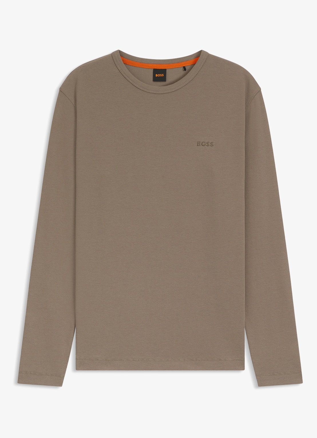 BOSS Tempesto longsleeve met structuur en logo - voorkant 2 khaki