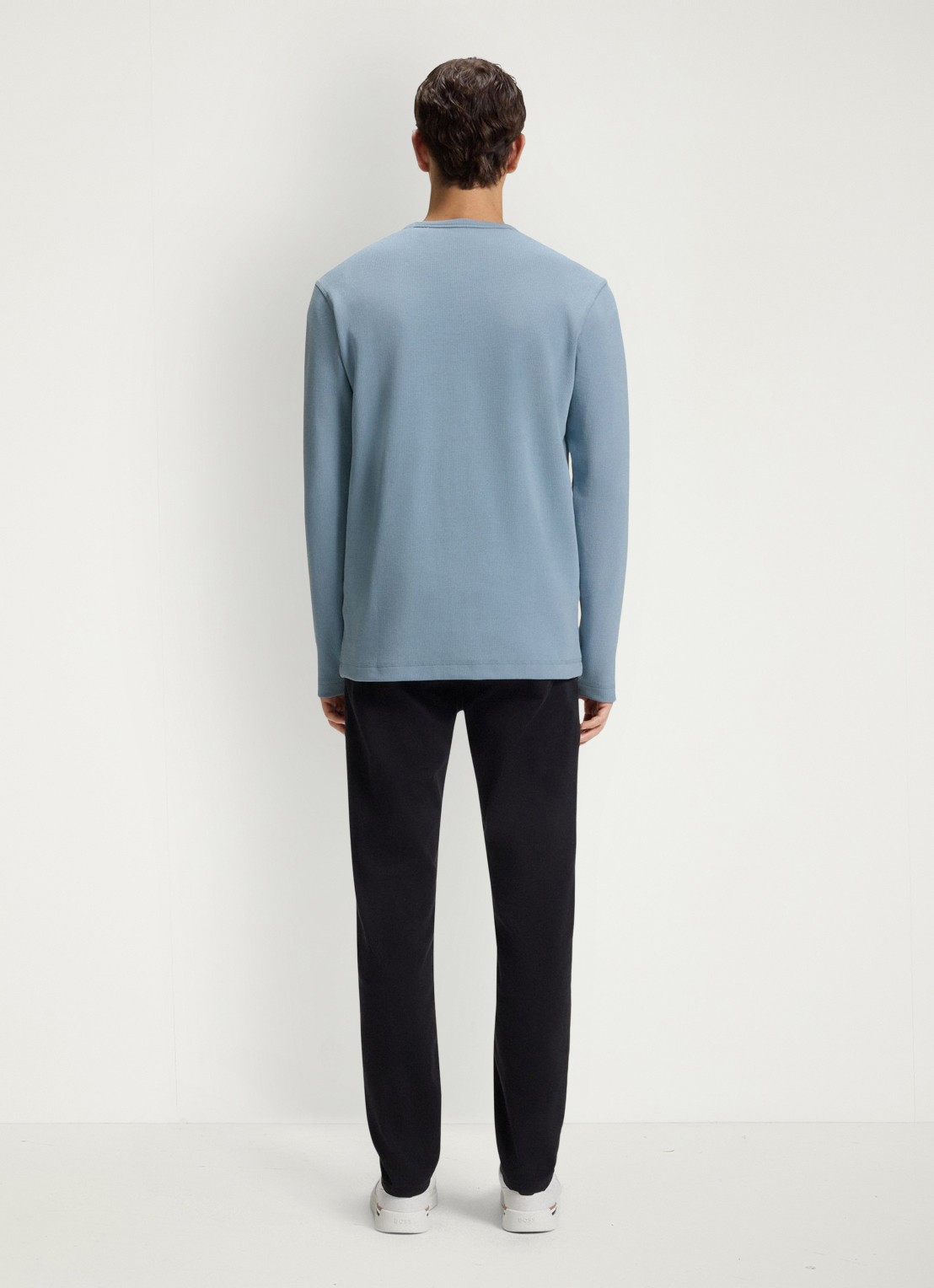 BOSS Tempesto longsleeve met structuur en logo - achterkant lichtblauw