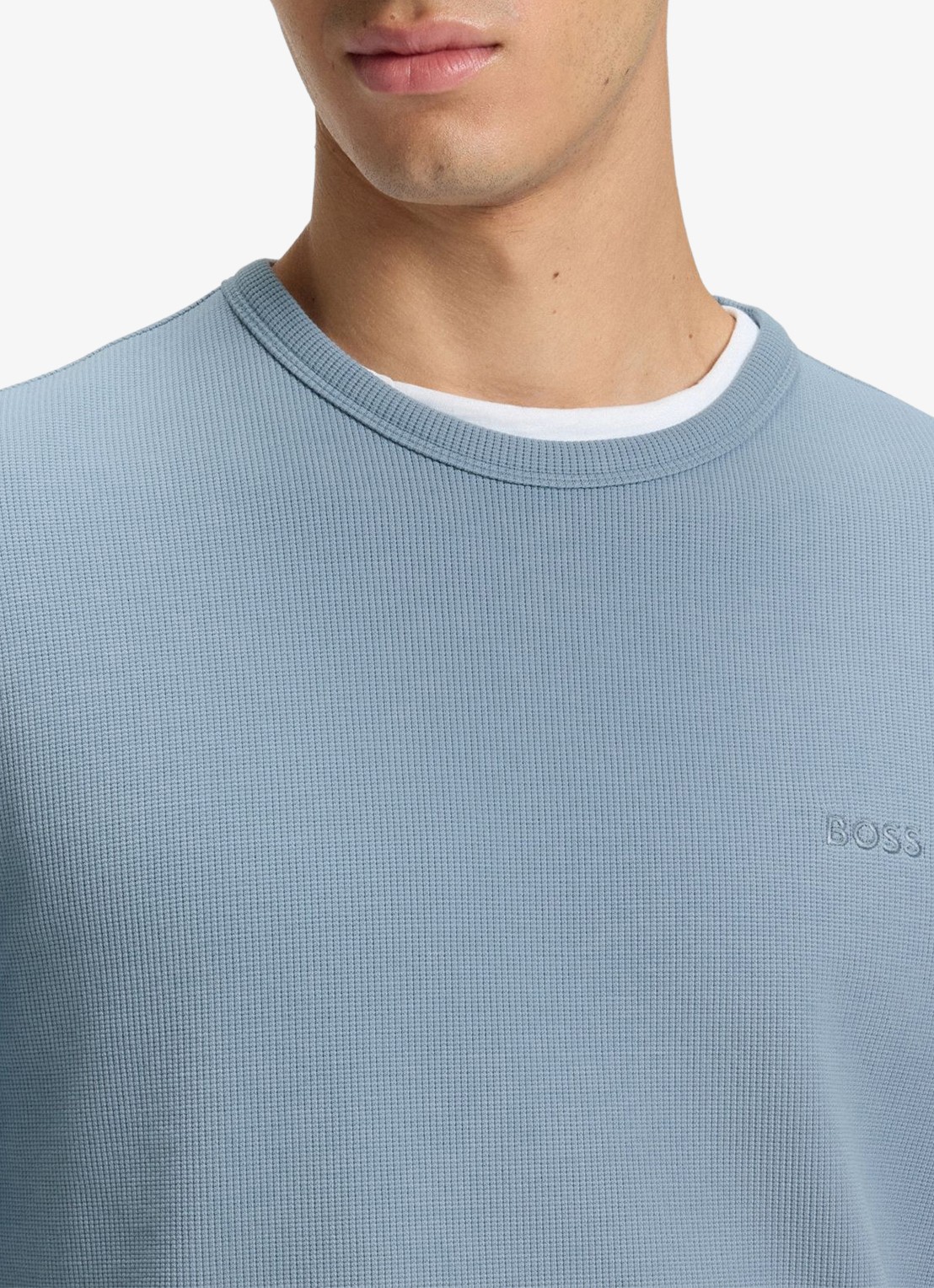 BOSS Tempesto longsleeve met structuur en logo - detail 5 lichtblauw