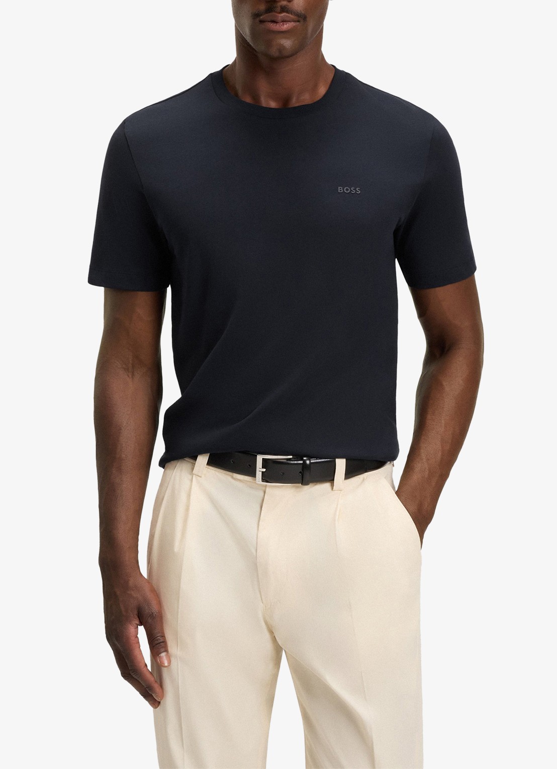 BOSS Thompson T-shirt met logo - detail donkerblauw