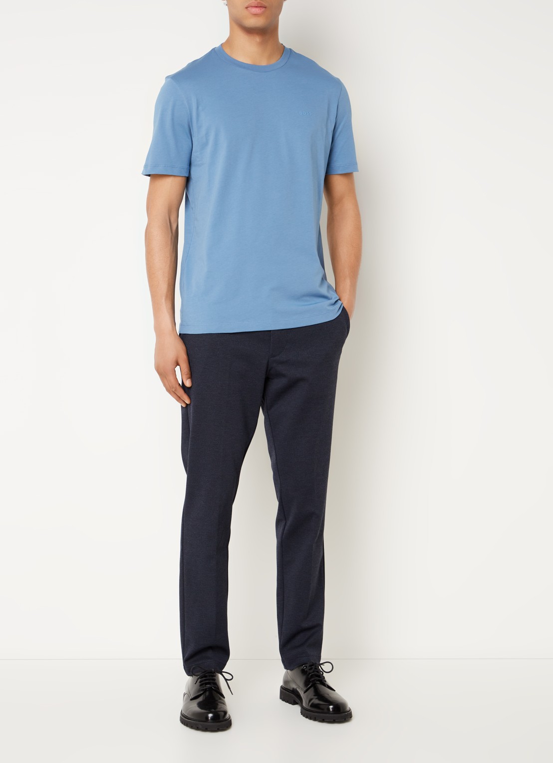 BOSS Thompson T-shirt met logo - voorkant 3 staalblauw