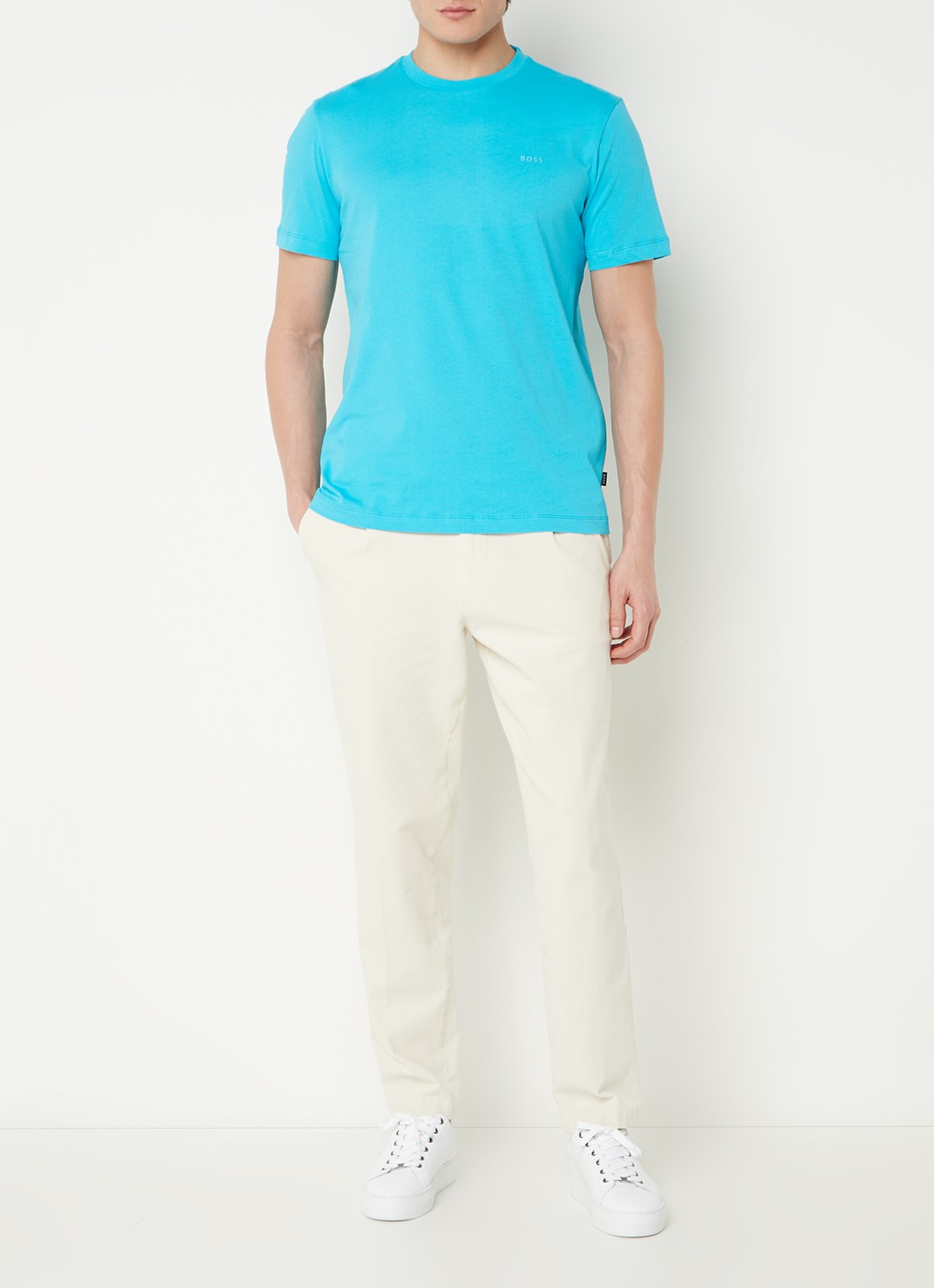 BOSS Thompson T-shirt met logo - voorkant 2 turquoise