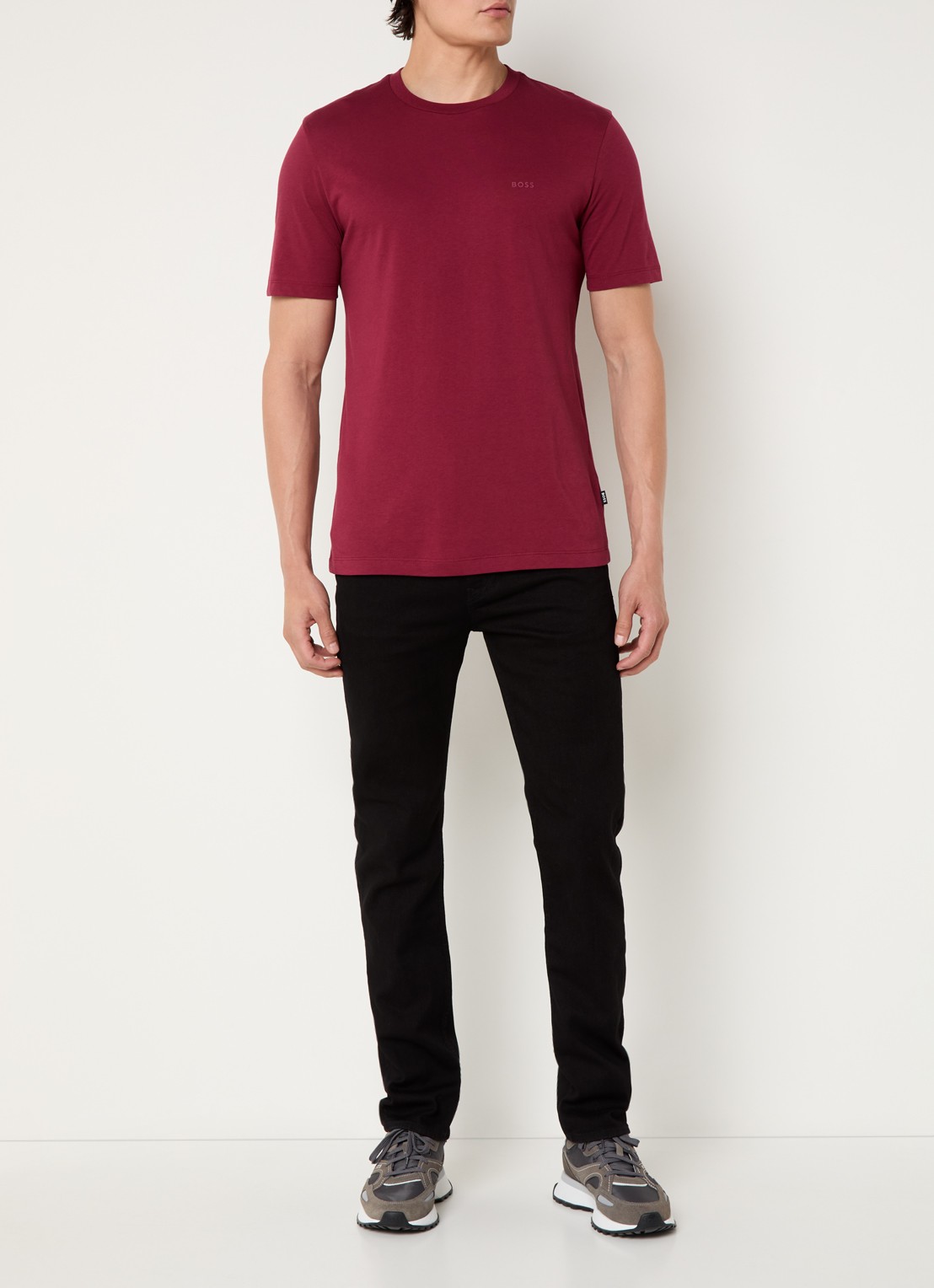 BOSS Thompson T-shirt met logo - voorkant 2 bordeauxrood