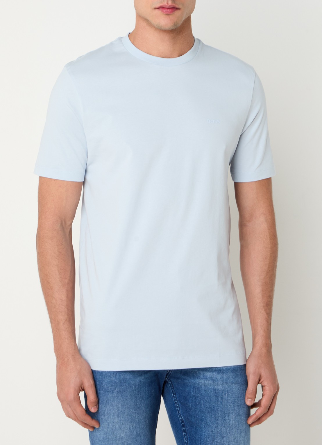 BOSS Thompson T-shirt met logo - detail 4 lichtblauw