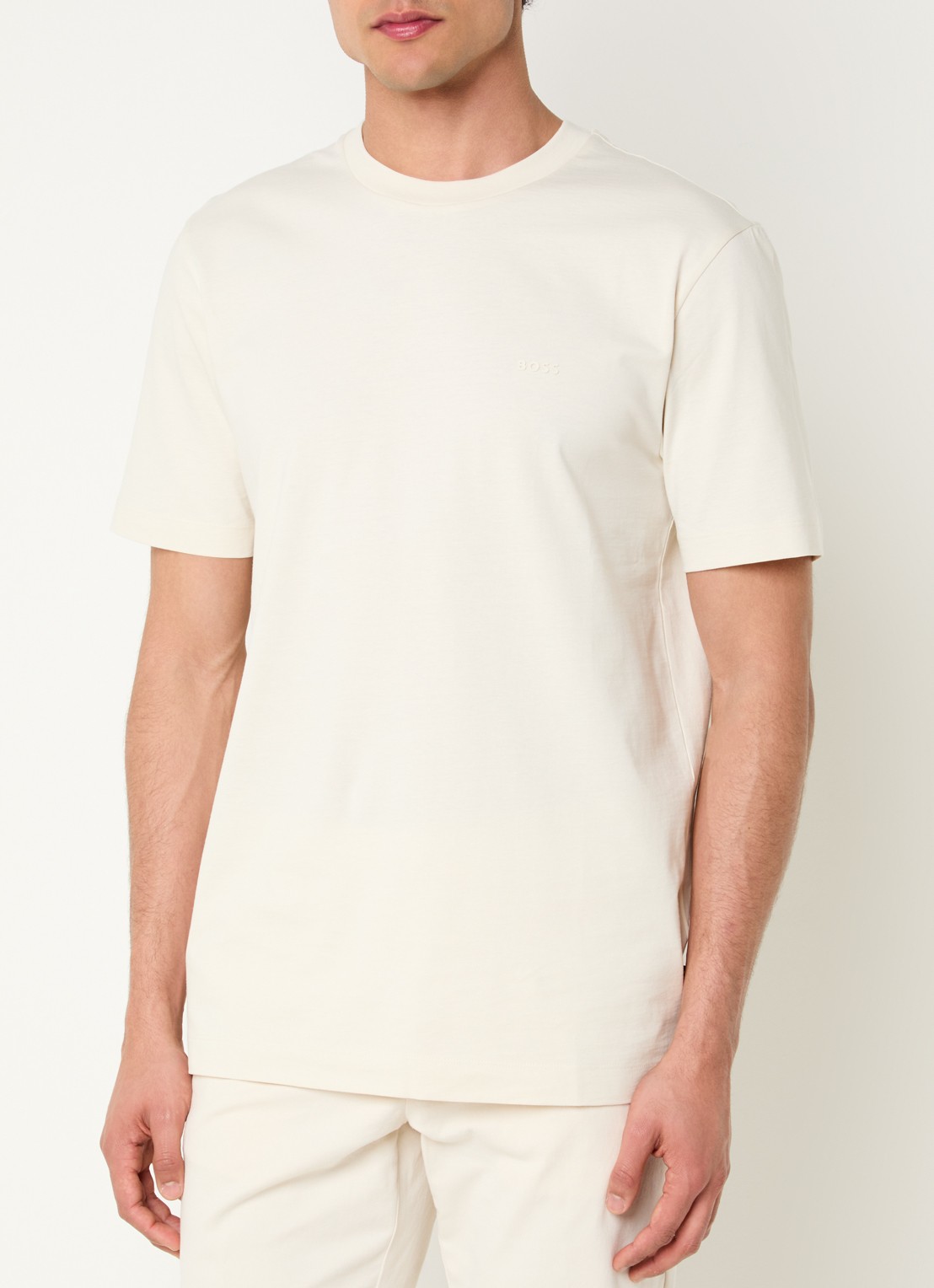 BOSS Thompson T-shirt met logo - detail vanillegeel