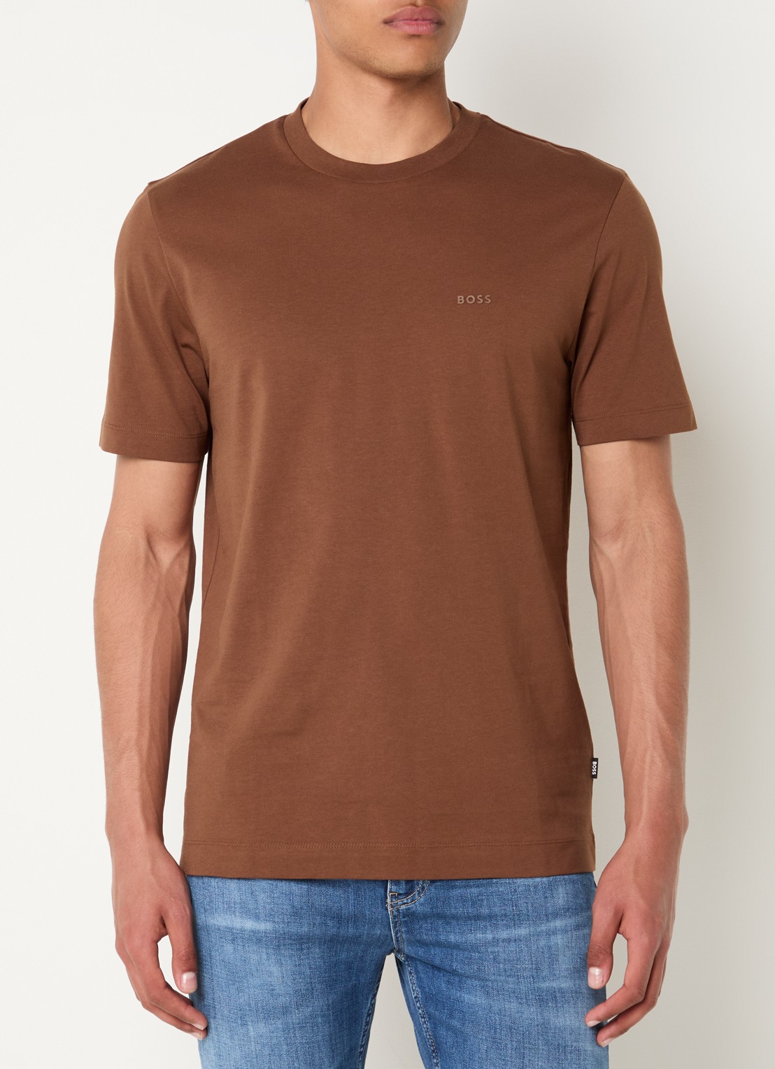 BOSS Thompson T-shirt met logo - detail bruin