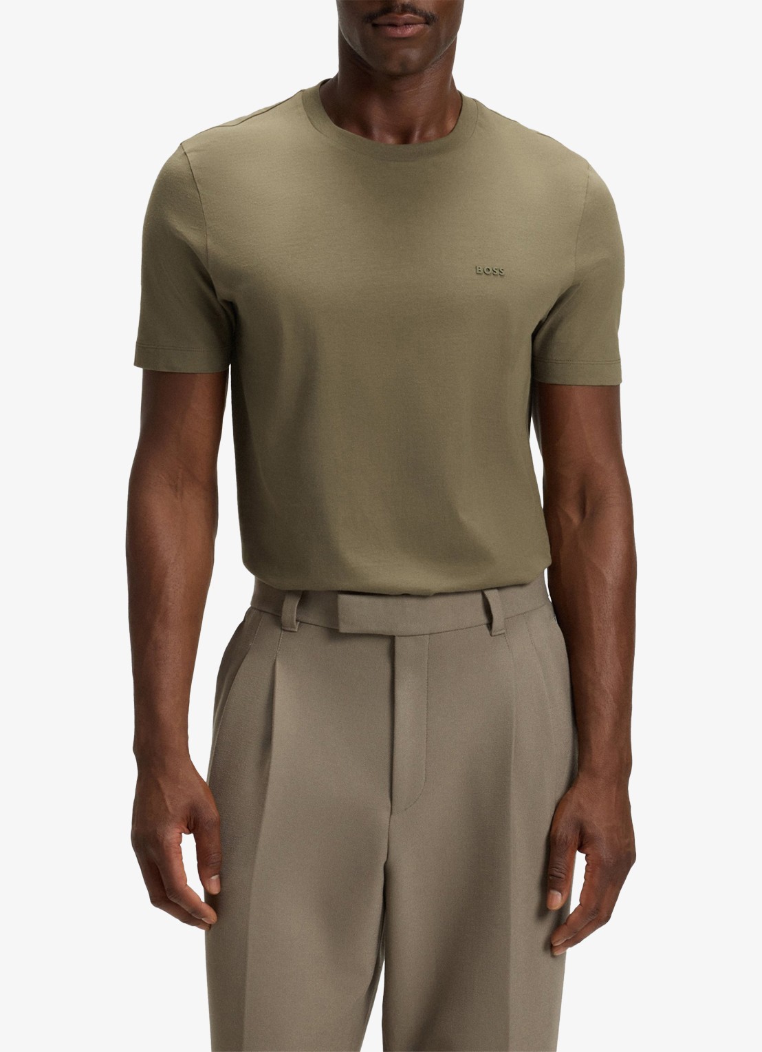BOSS Thompson T-shirt met logo - detail 4 open brown / bruin