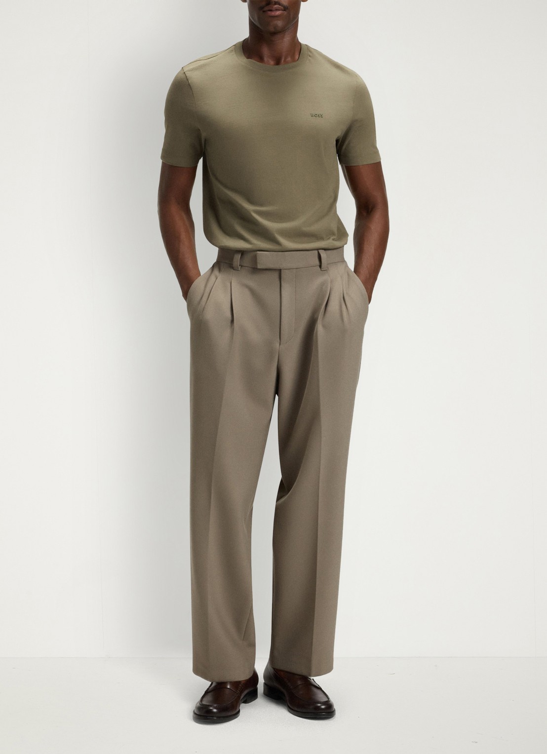 BOSS Thompson T-shirt met logo - voorkant 2 open brown / bruin