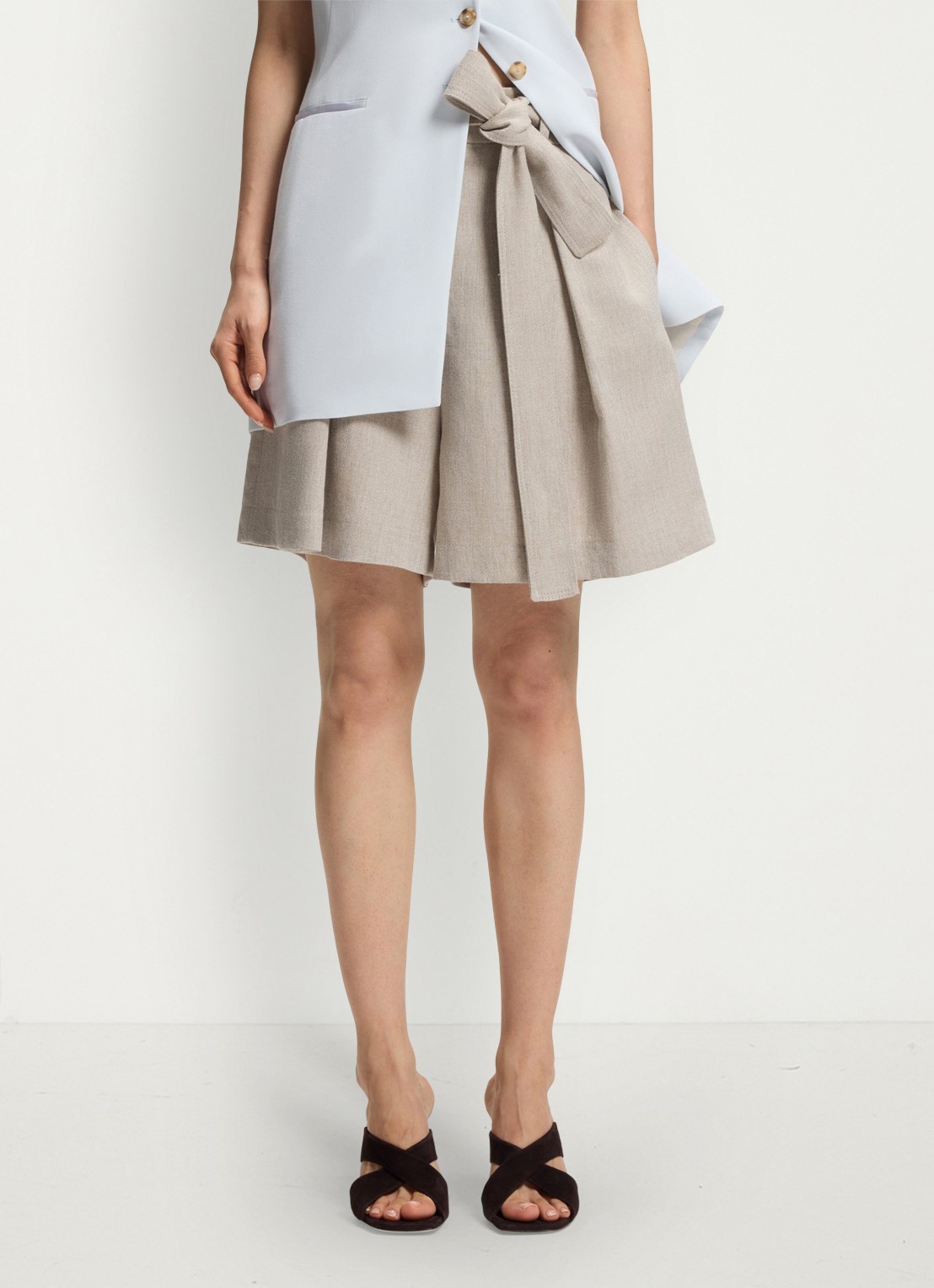 BOSS Tojuna loose fit korte broek in linnenblend - detail 2 beige