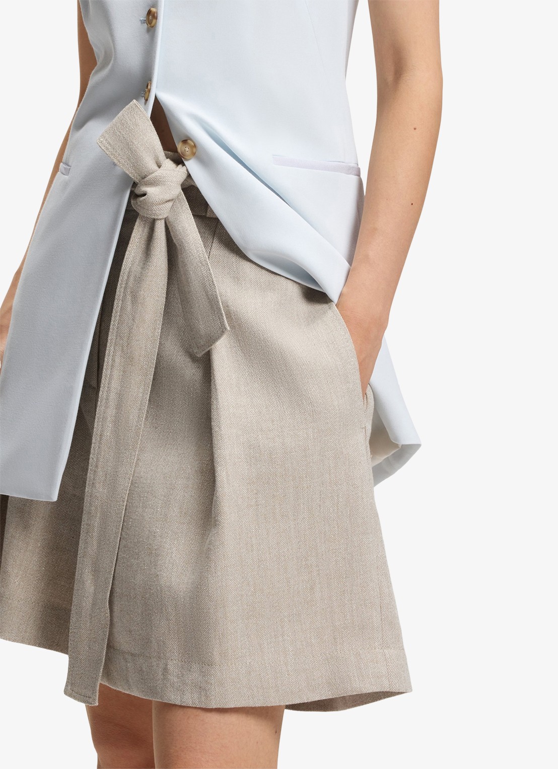 BOSS Tojuna loose fit korte broek in linnenblend - detail 3 beige