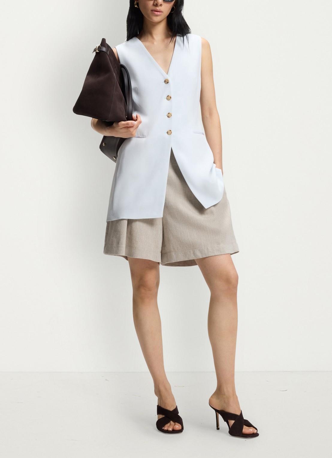 BOSS Tojuna loose fit korte broek in linnenblend - voorkant 6 beige
