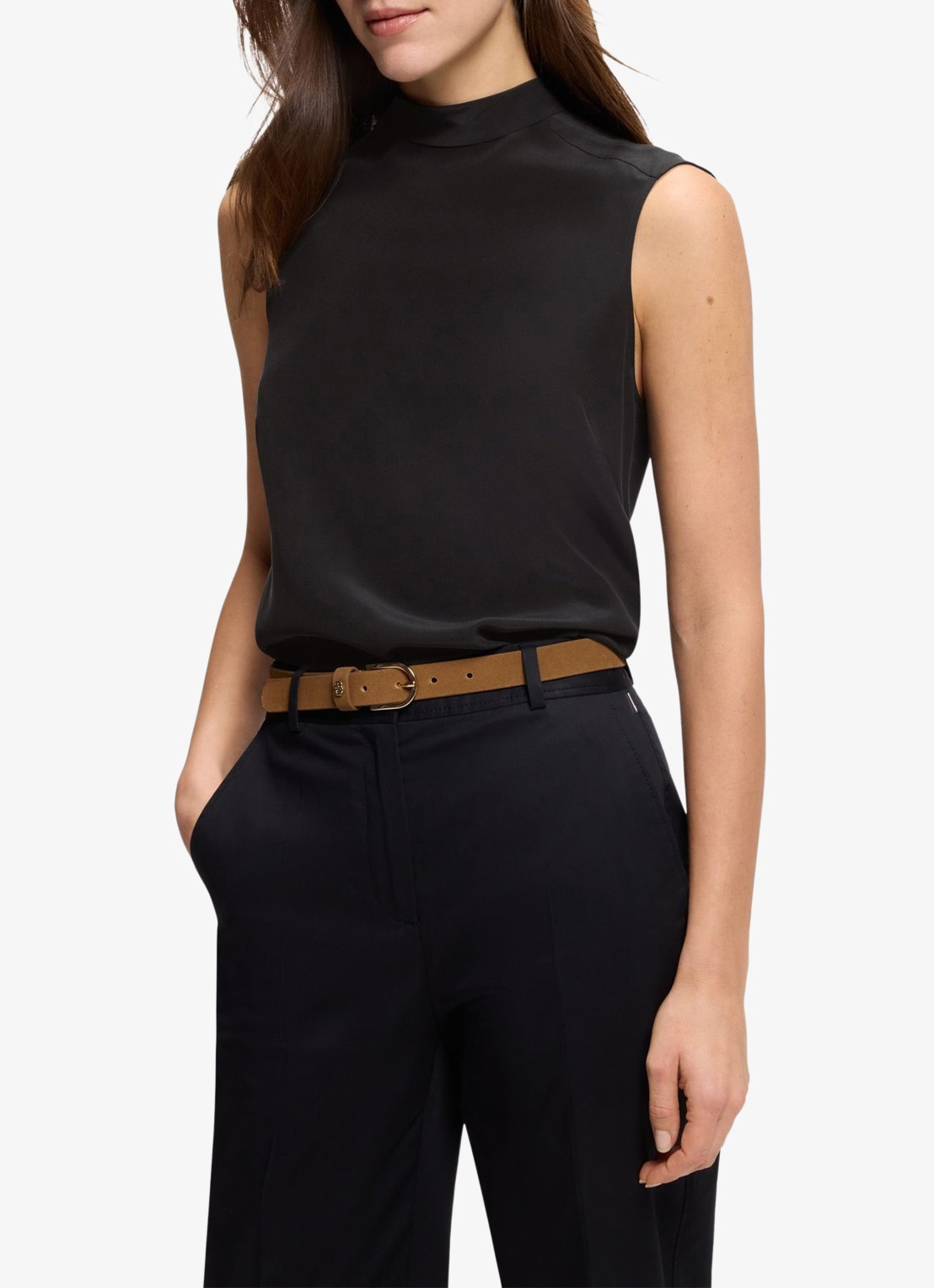 BOSS Top van zijde met strikdetail - detail 2 zwart