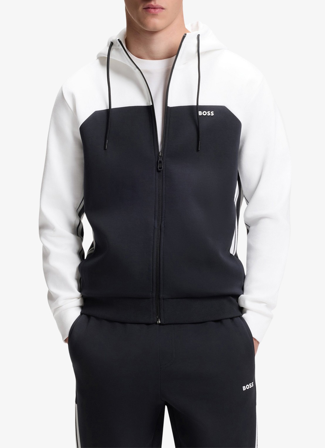 BOSS Trainingspak in katoenblend met logo - voorkant 3 donkerblauw