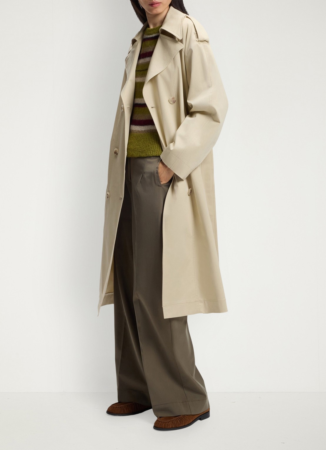 BOSS Trenchcoat met ceintuur en steekzakken - detail 2 open beige-287 / beige