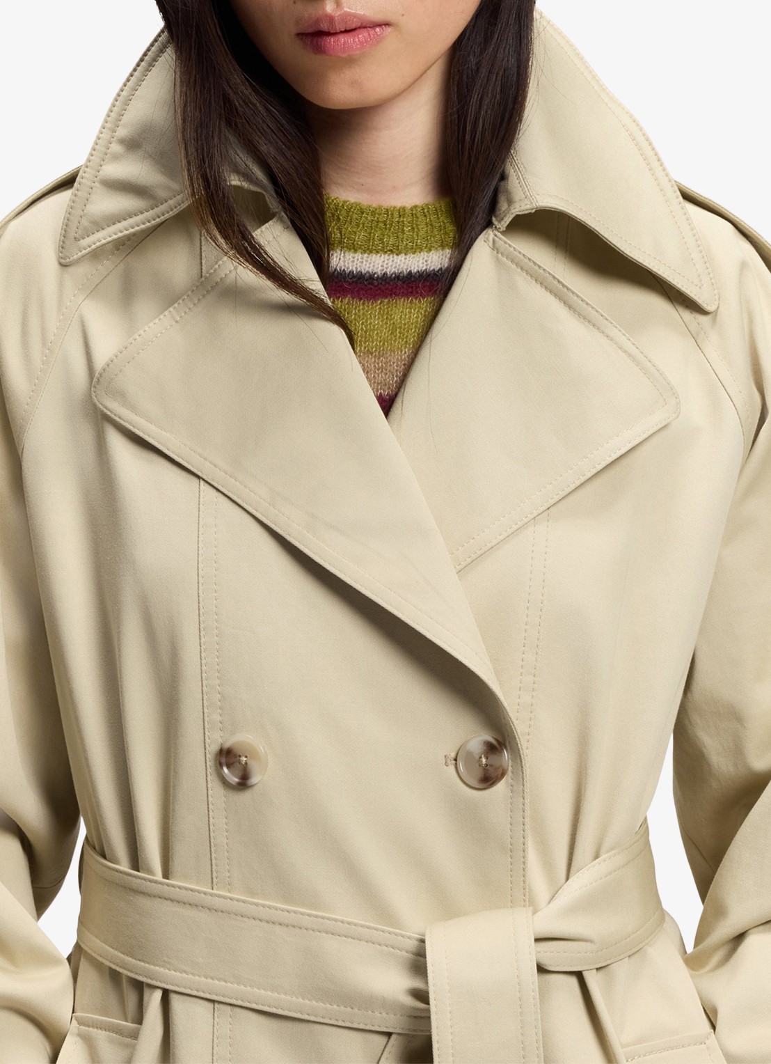 BOSS Trenchcoat met ceintuur en steekzakken - detail 3 open beige-287 / beige