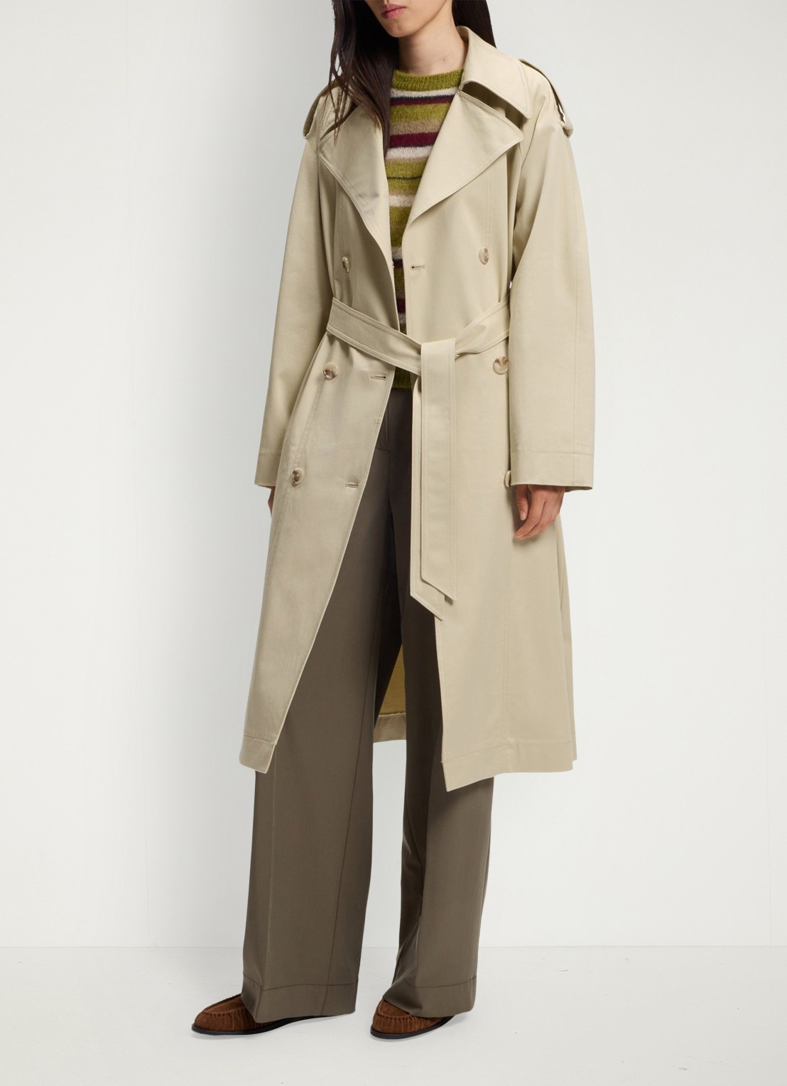 BOSS Trenchcoat met ceintuur en steekzakken - voorkant 6 open beige-287 / beige