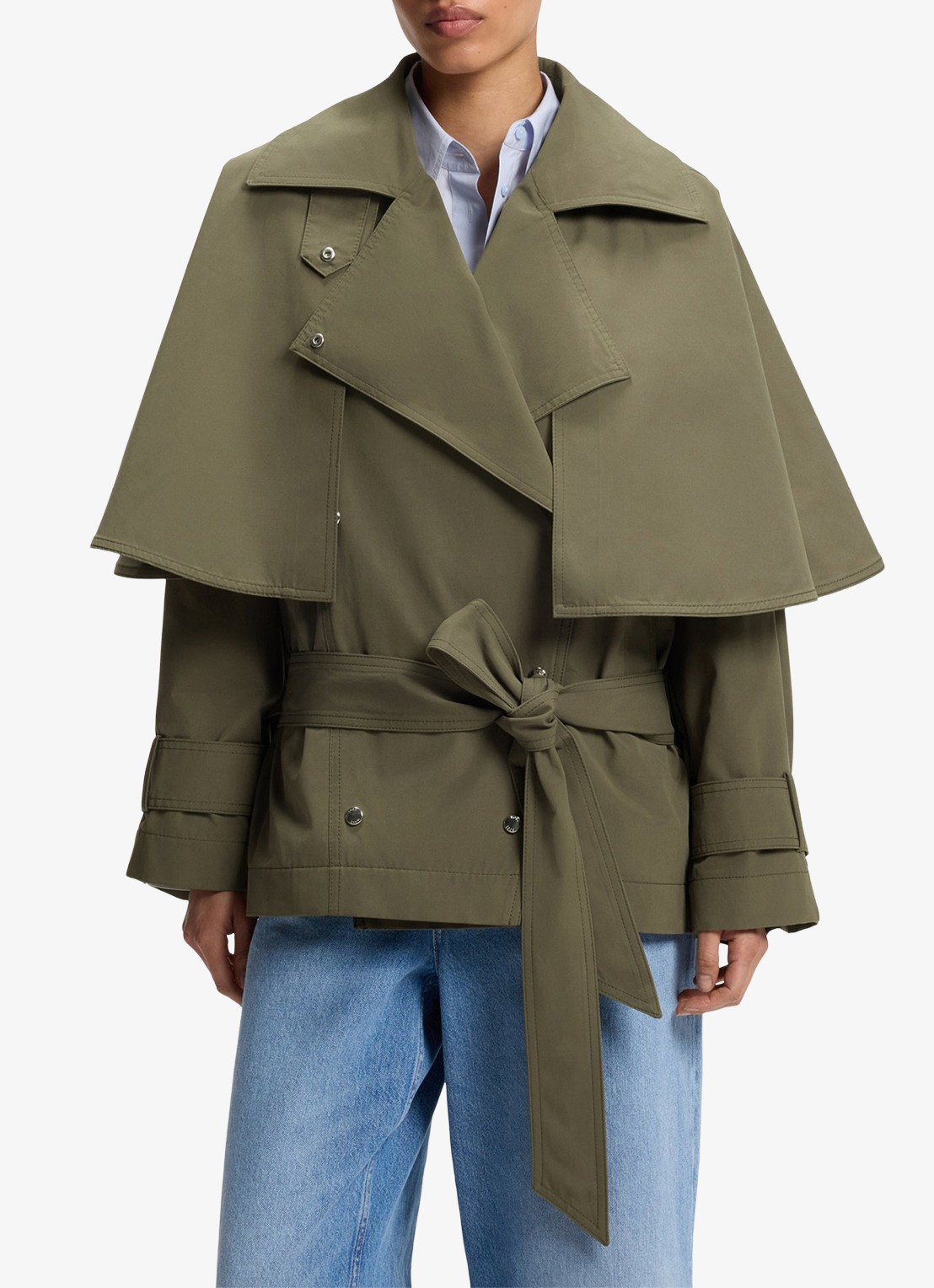 BOSS Trenchcoat met waterafstotende coating - detail mosgroen