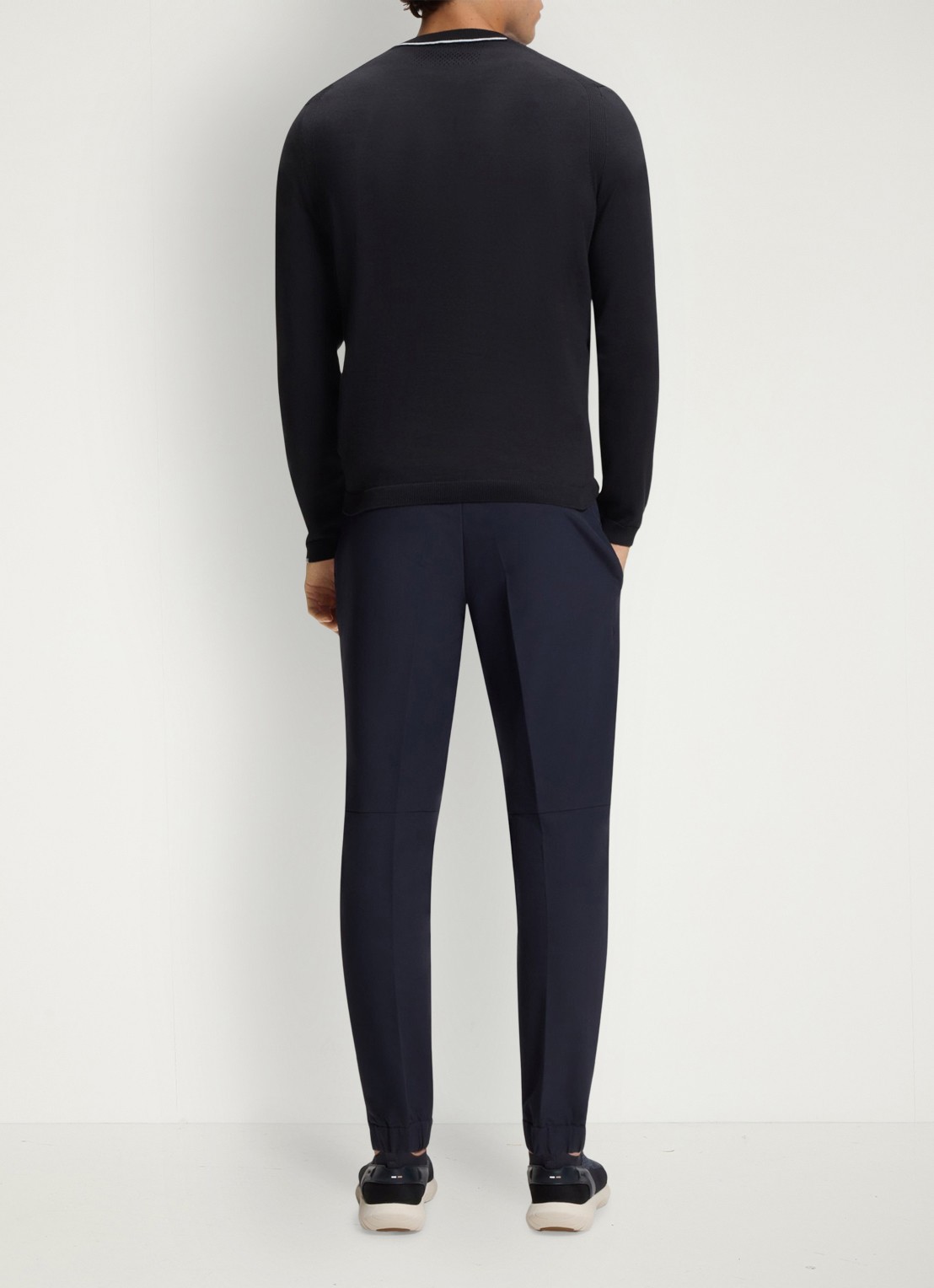 BOSS Trui van katoen met contrastlogo - achterkant donkerblauw