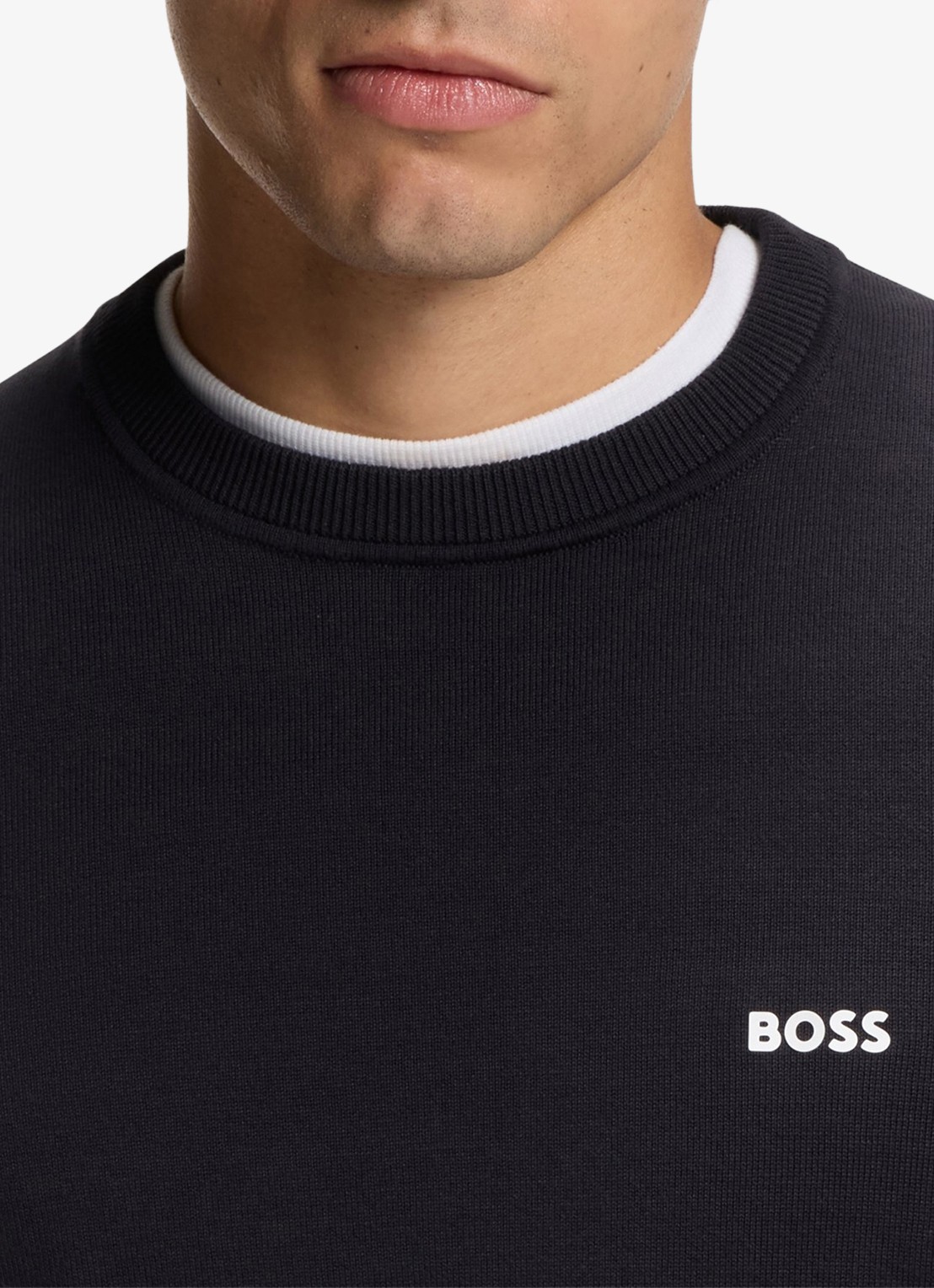 BOSS Trui van katoen met contrastlogo - detail 3 donkerblauw