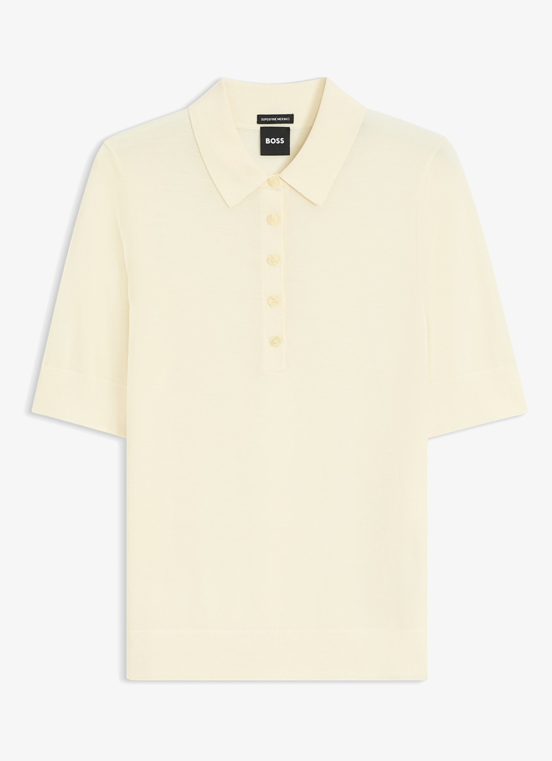 BOSS Trui van merinowol met korte mouwen en polokraag - voorkant beige