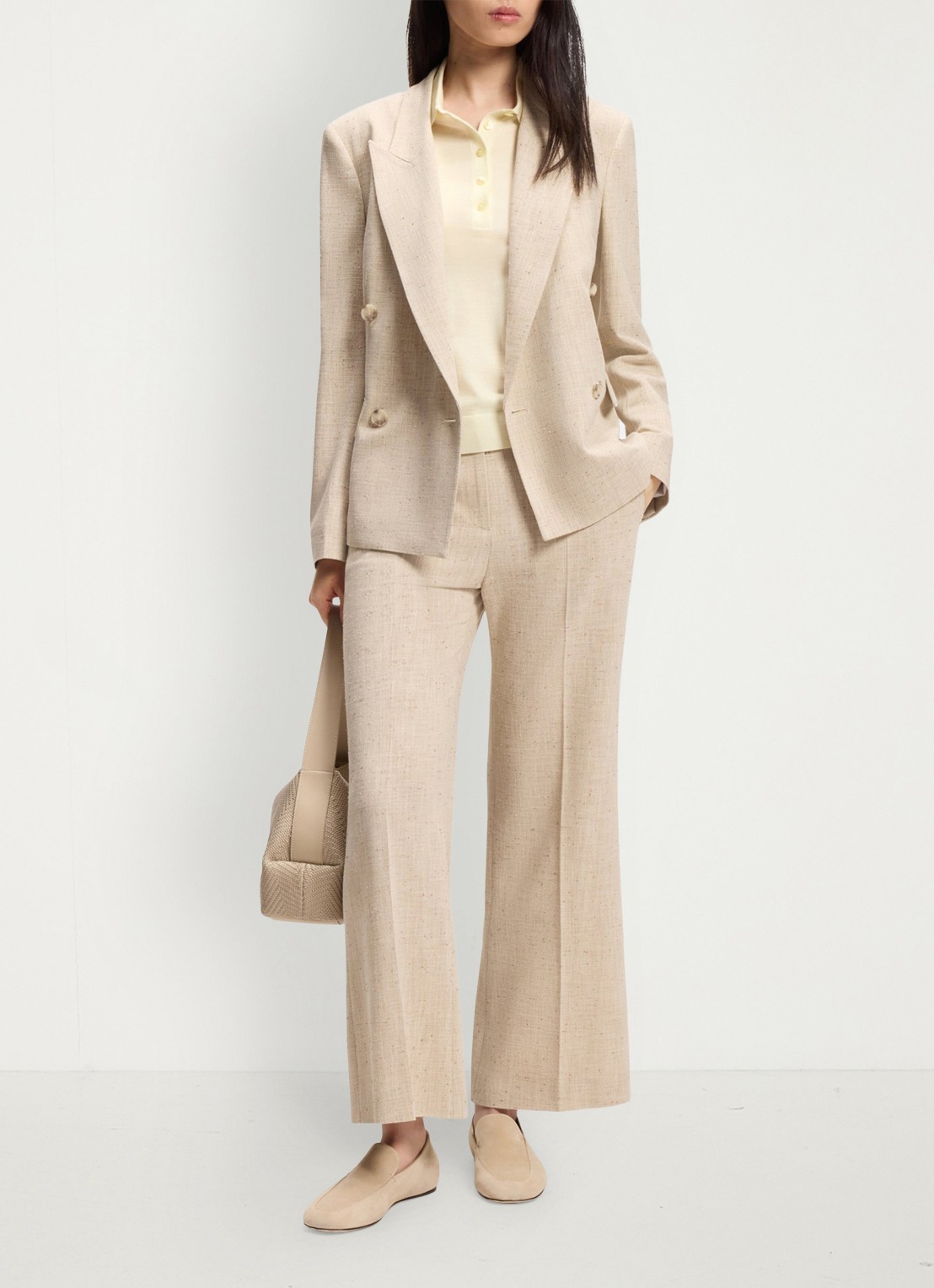 BOSS Trui van merinowol met korte mouwen en polokraag - voorkant 2 beige