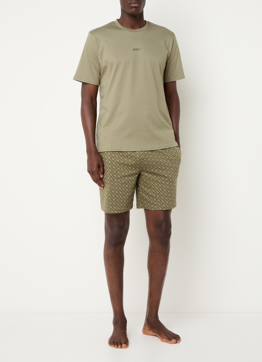 BOSS Tweedelige pyjama van katoen - voorkant 2 open green-349 / groen