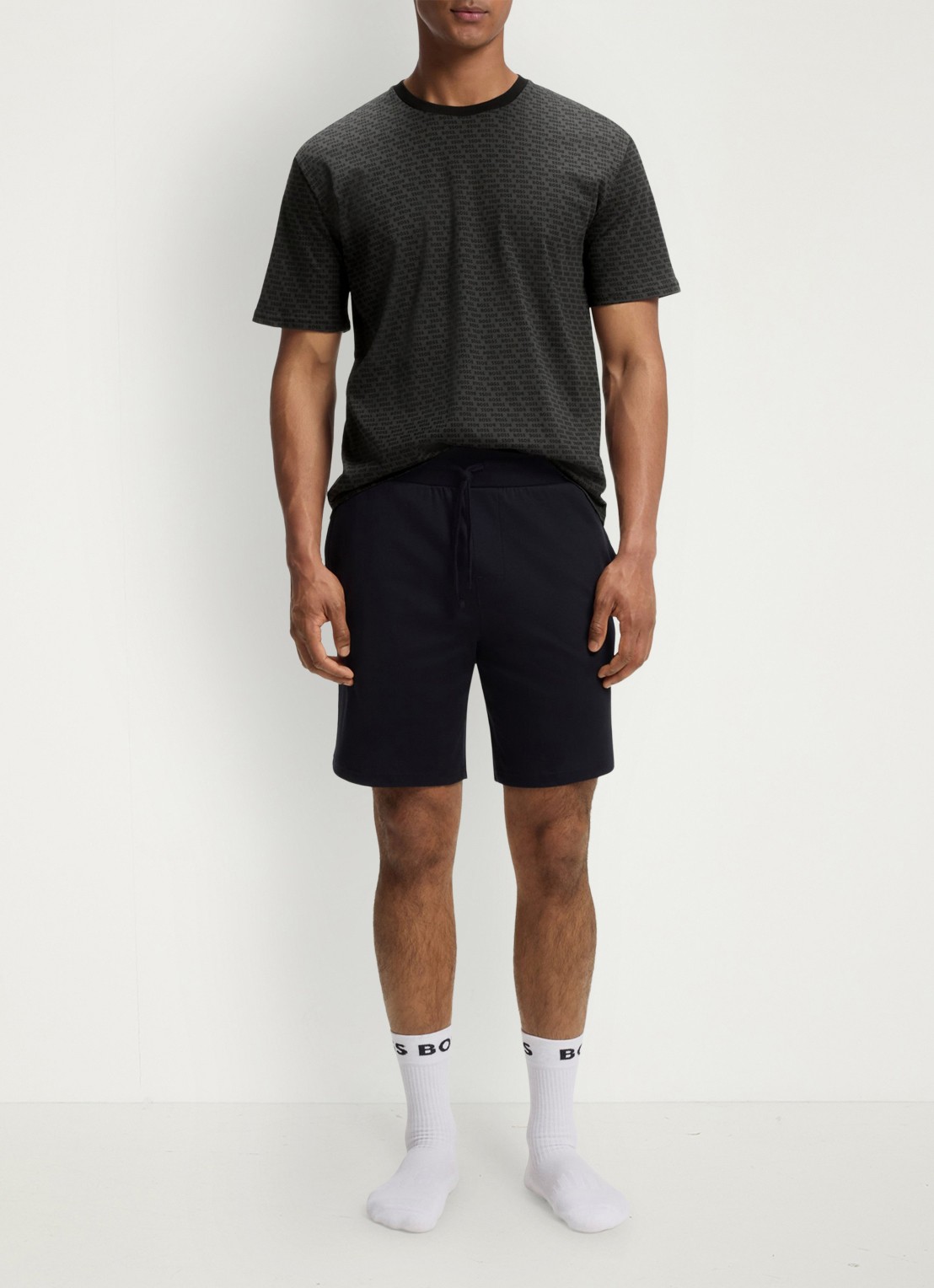 BOSS Tweedelige pyjama van katoen - voorkant 2 black-002 / zwart