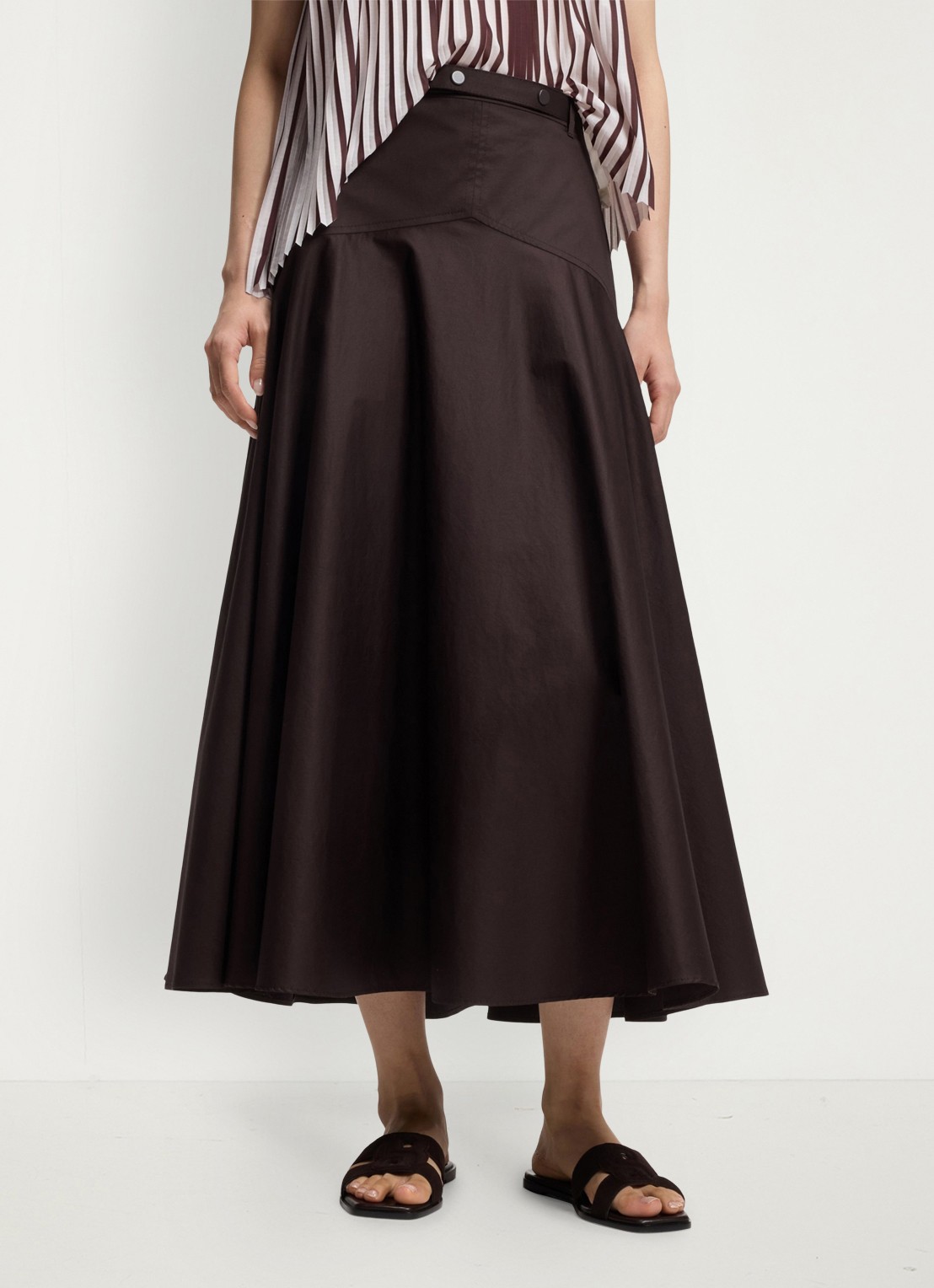 BOSS Vusola midi rok met ceintuur - detail 3 dark brown-207 / bruin