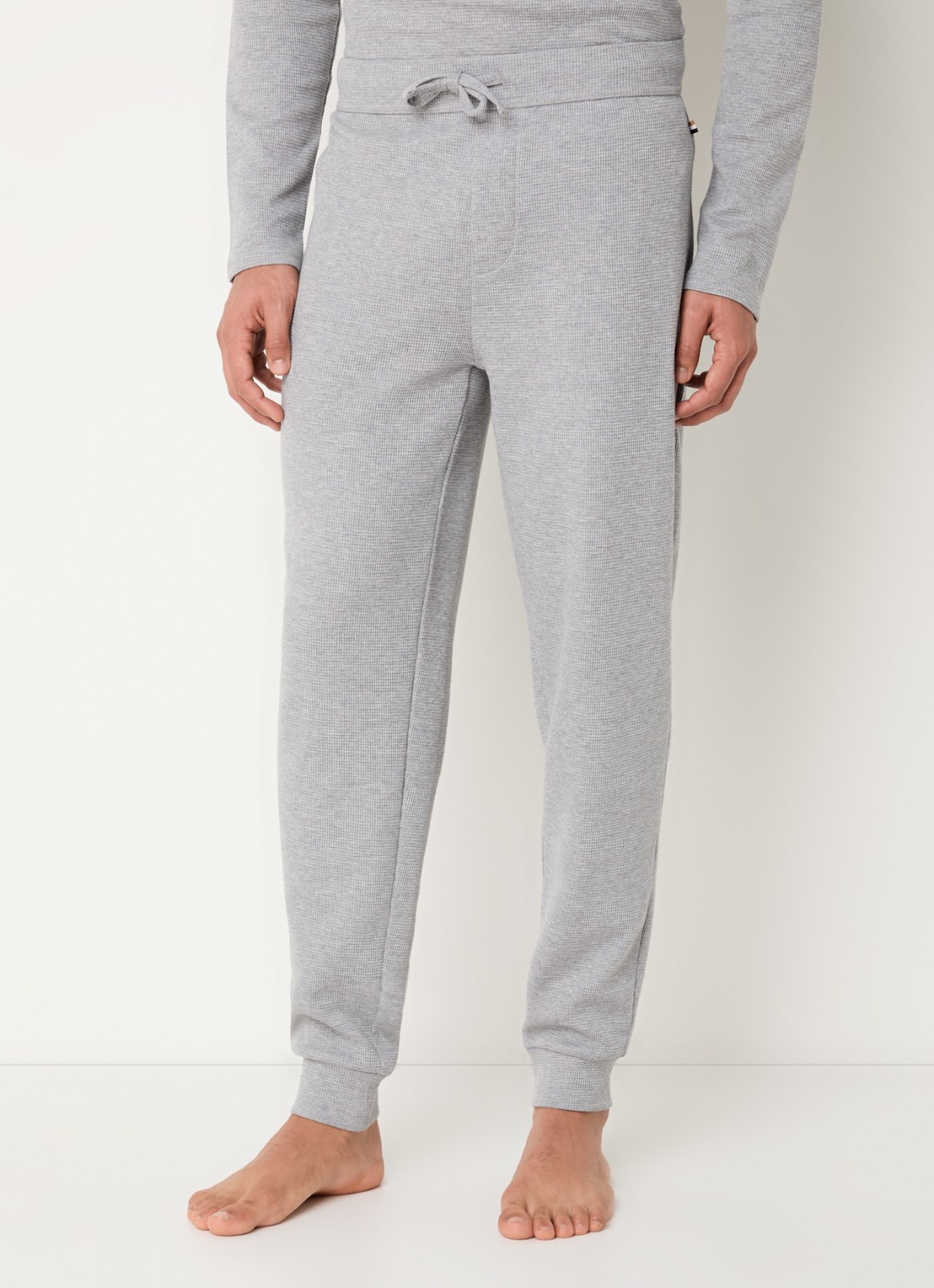 BOSS Waffle pyjamabroek met structuur - detail grijsmele