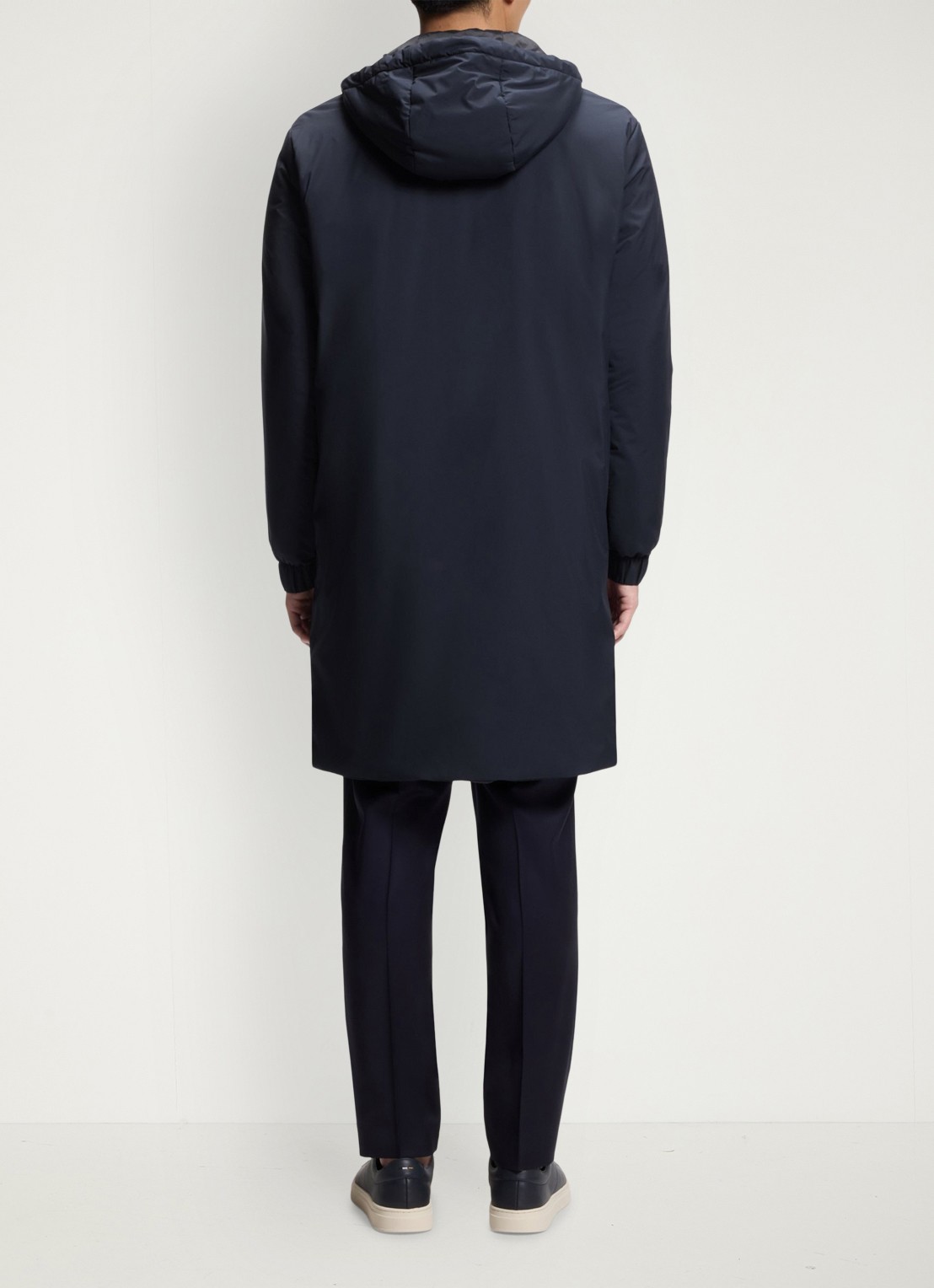 BOSS Waterafstotende jas met capuchon en wattering - achterkant donkerblauw