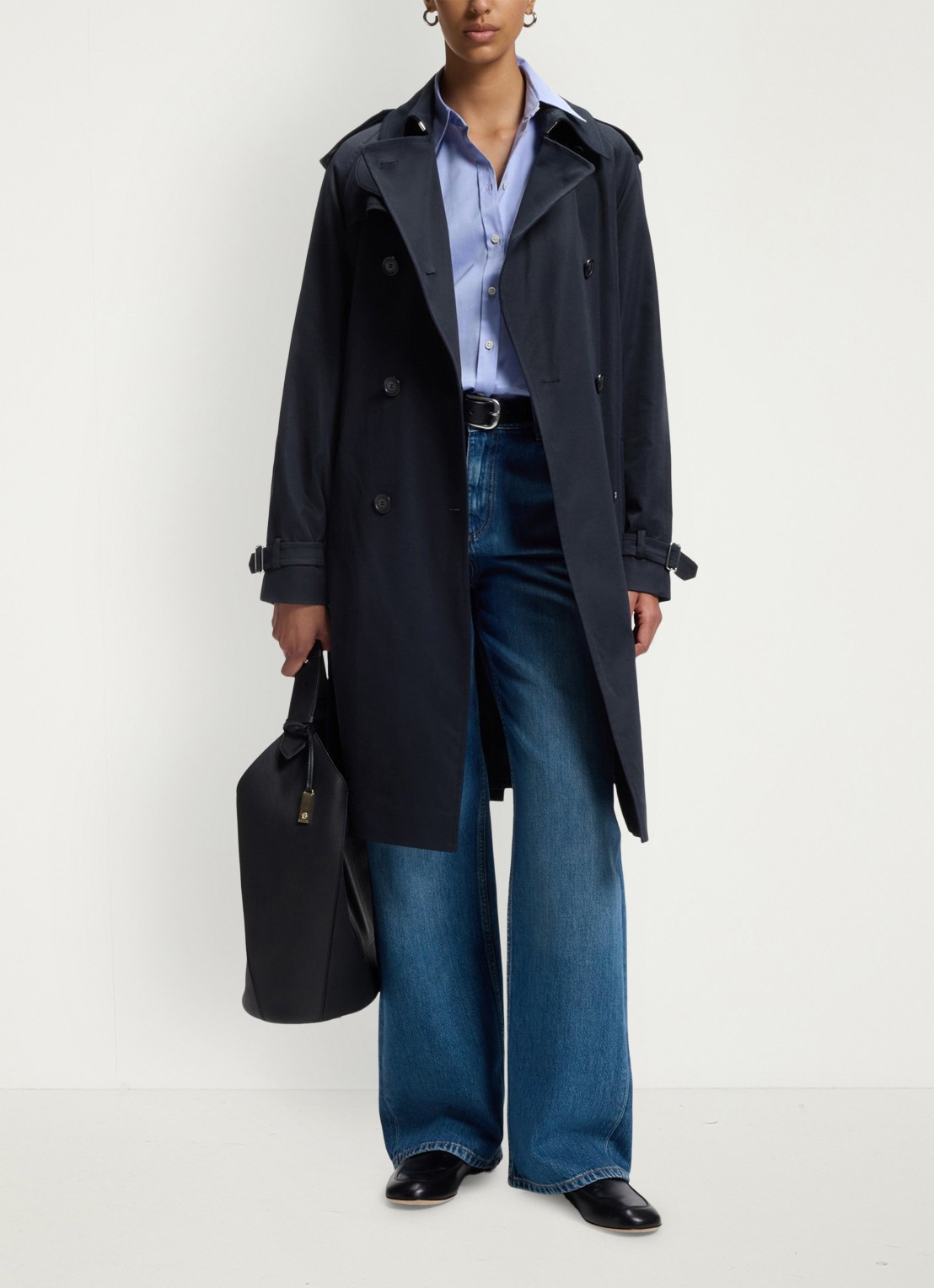 BOSS Waterafstotende trenchcoat met gespriem - voorkant dark blue-404 / blauw