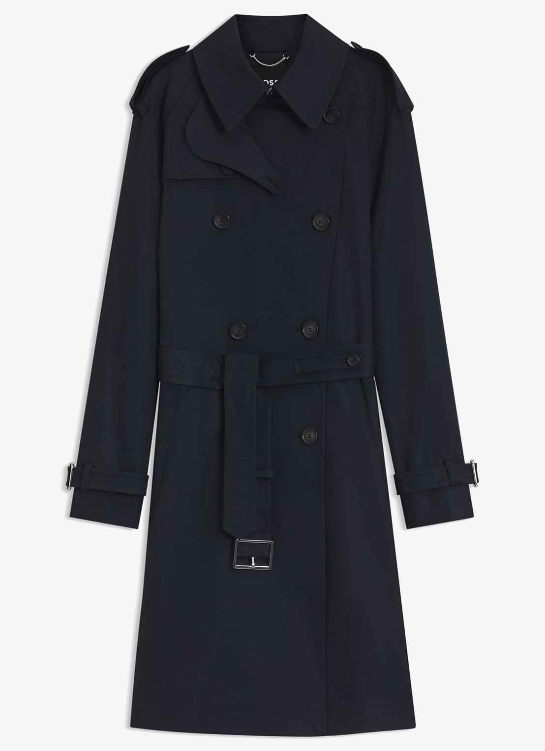 BOSS Waterafstotende trenchcoat met gespriem - voorkant dark blue-404 / blauw