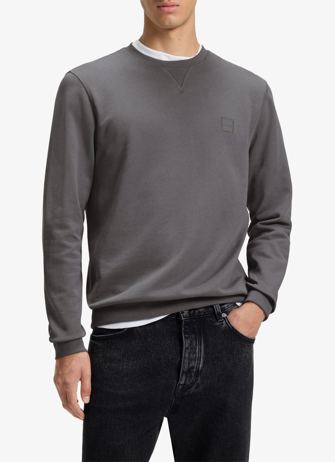 BOSS Westart sweater met logo - detail 3 open grey-062 / grijs