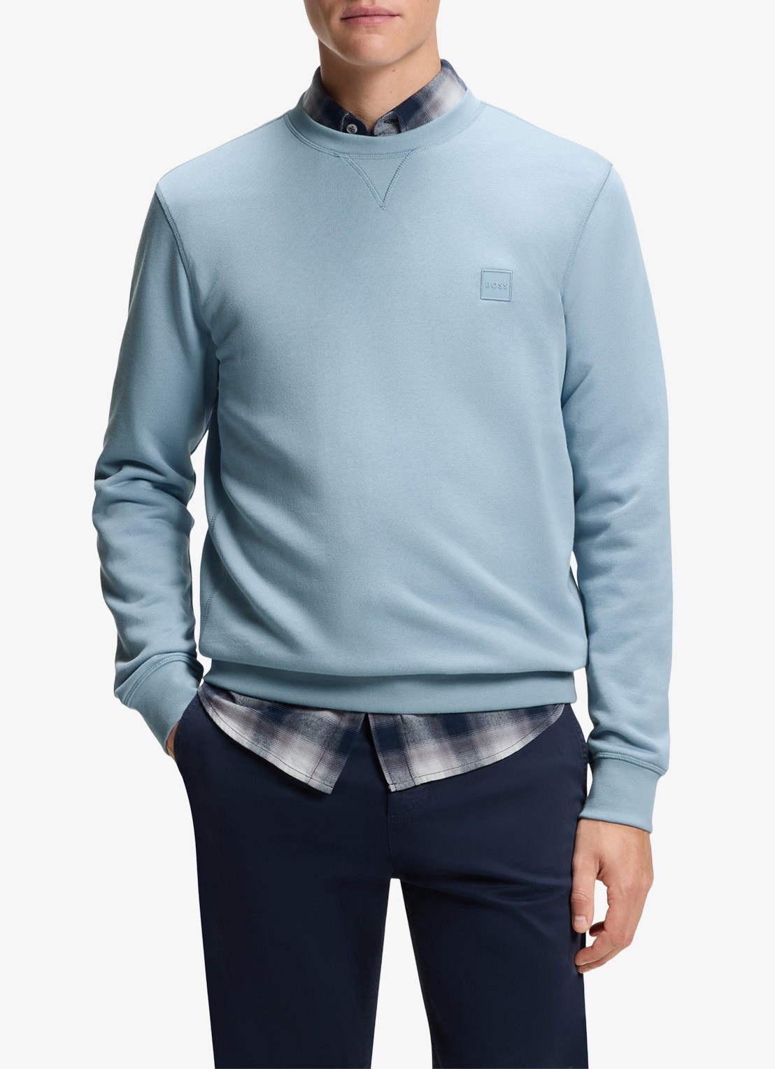 BOSS Westart sweater met logo - detail 3 lichtblauw