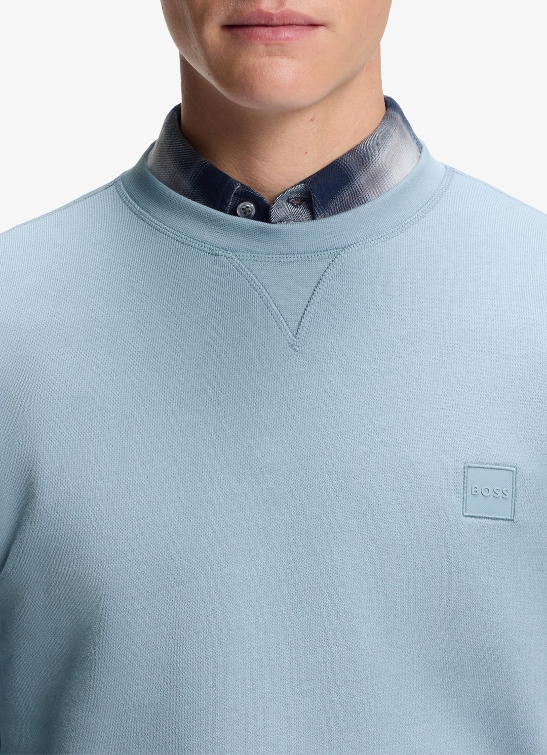 BOSS Westart sweater met logo - detail 4 lichtblauw