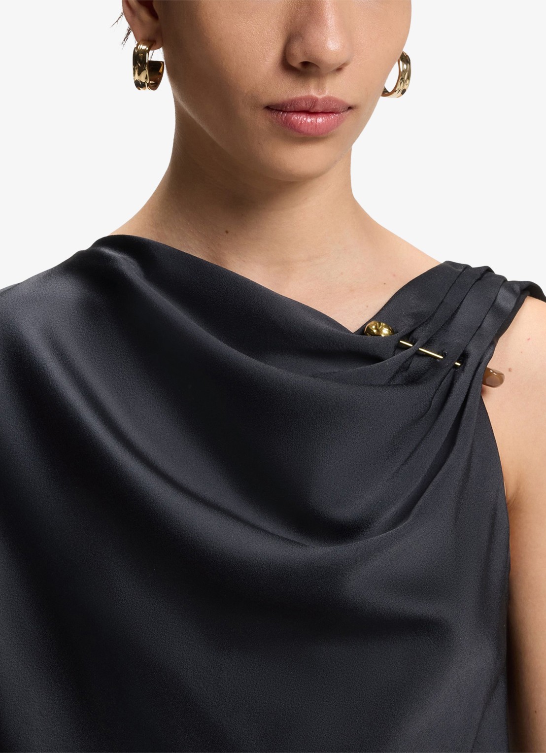 BOSS Wide fit jumpsuit met watervalhals - detail 4 donkerblauw