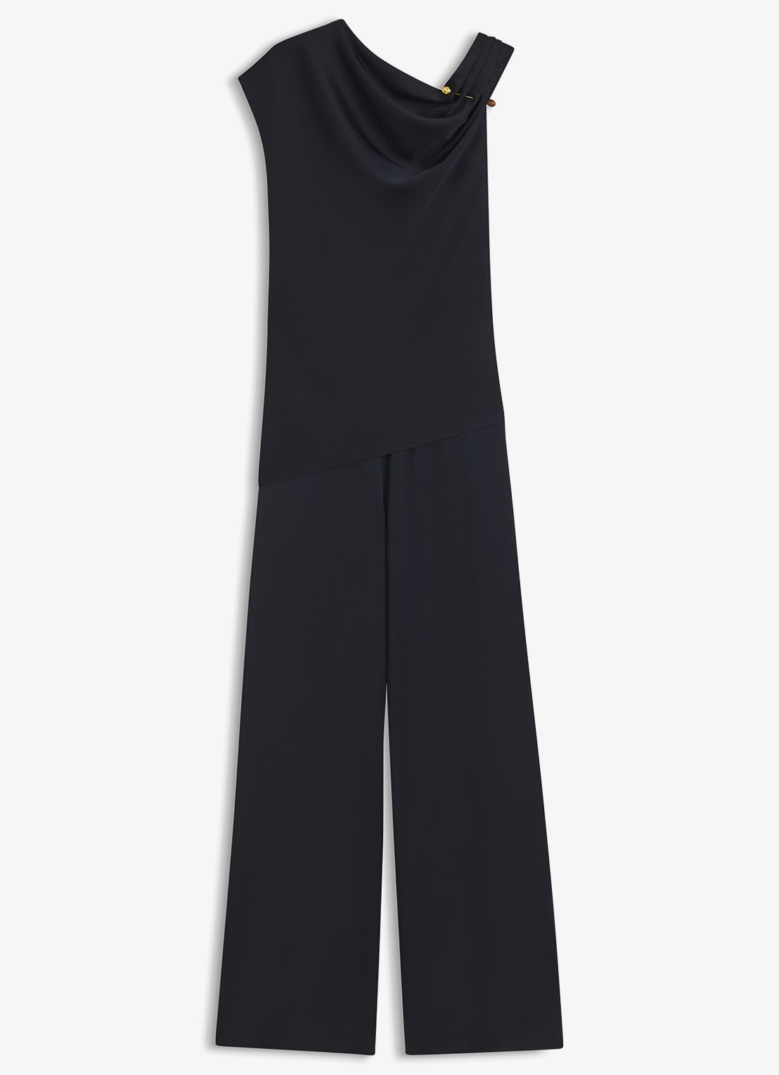BOSS Wide fit jumpsuit met watervalhals - voorkant donkerblauw