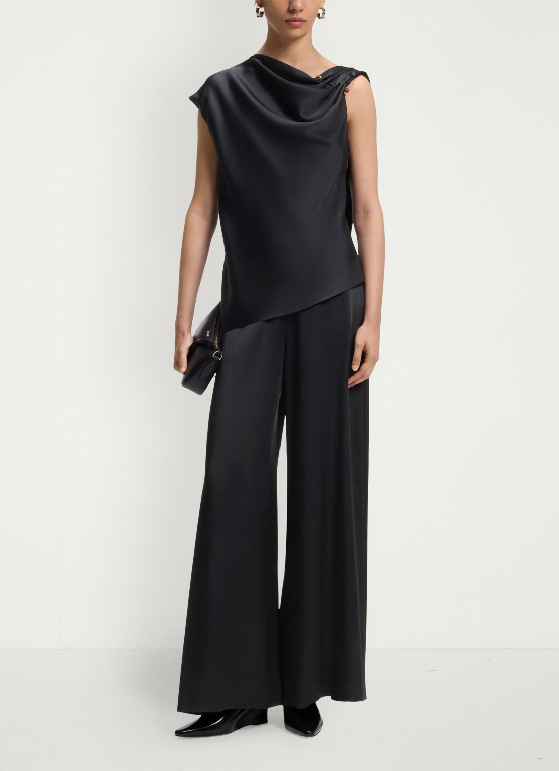 BOSS Wide fit jumpsuit met watervalhals - voorkant 2 donkerblauw
