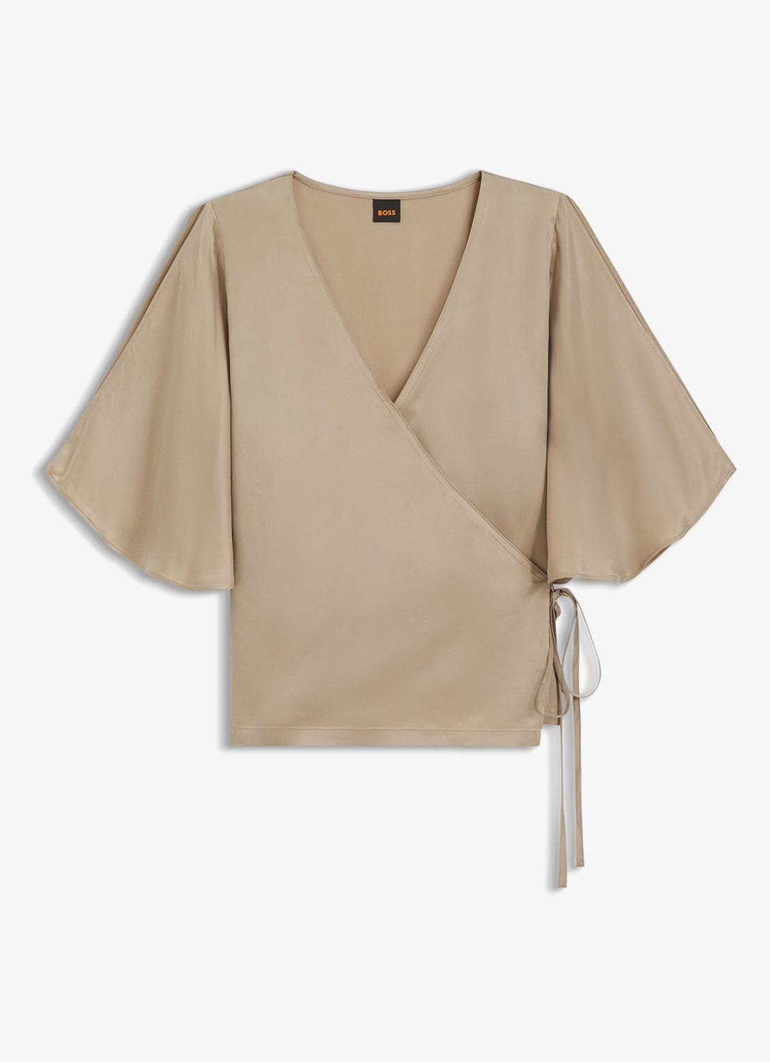 BOSS Wikkeltop met vlindermouw - voorkant beige