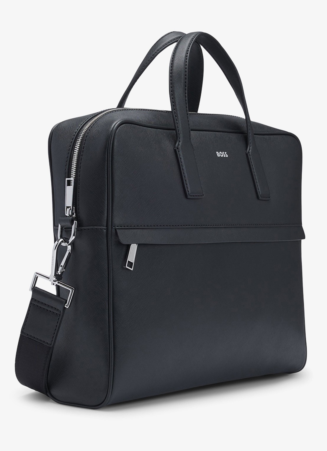 BOSS Zair businesstas van leer met 15 inch laptopvak - detail 5 zwart
