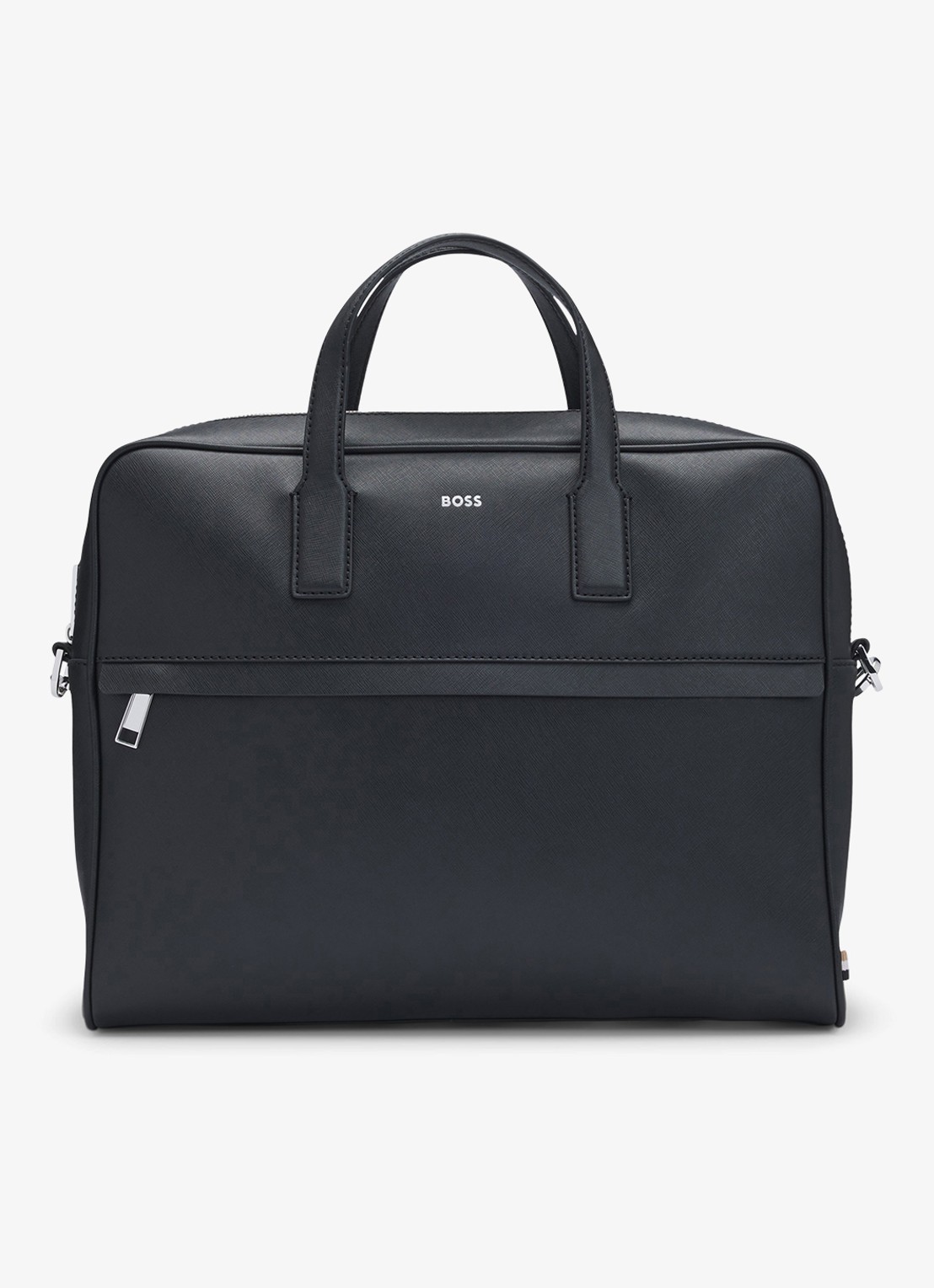 BOSS Zair businesstas van leer met 15 inch laptopvak - voorkant 2 zwart