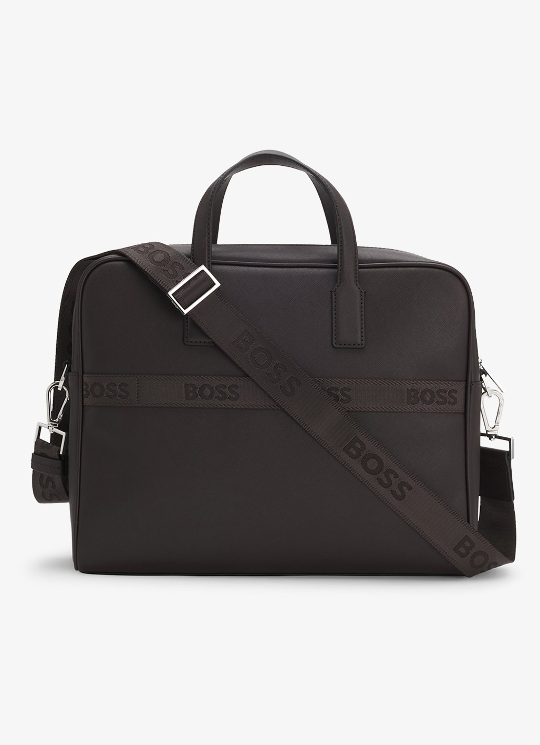 BOSS Zair businesstas van leer met 15 inch laptopvak - achterkant 3 donkerbruin
