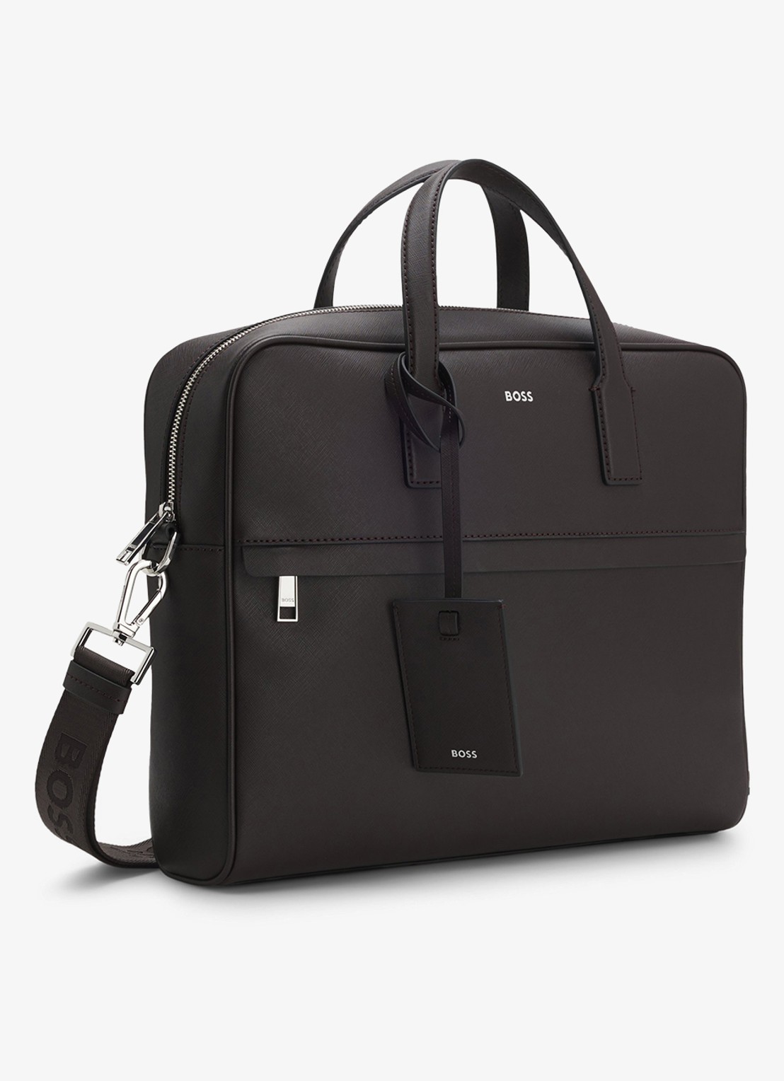 BOSS Zair businesstas van leer met 15 inch laptopvak - detail 2 donkerbruin
